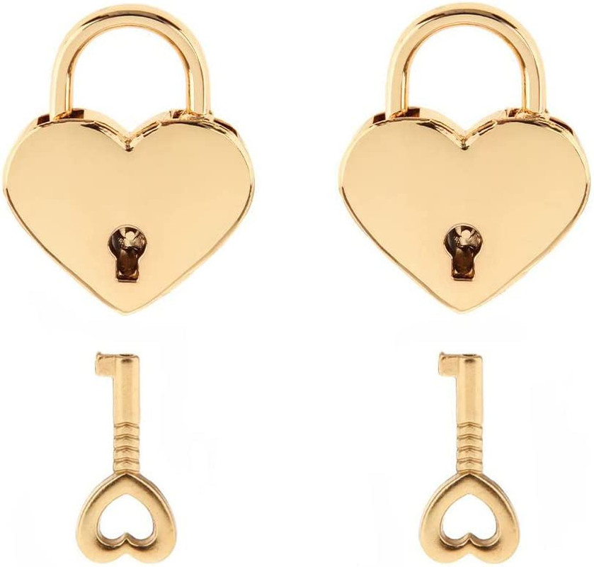 2 Pcs Heart Lock with Keys, Heart Shaped Gold Lock for Diary | Cute Mini Padlock