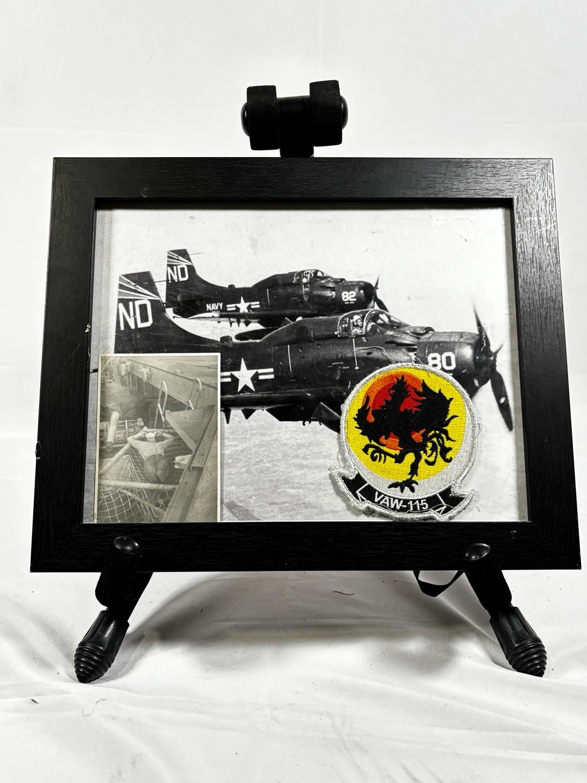 Vintage US Navy VAW-115 Patch & Original Sailor Photo Framed Display Vintage US Navy VAW-115 Patch & Original Sailor Photo Framed Display