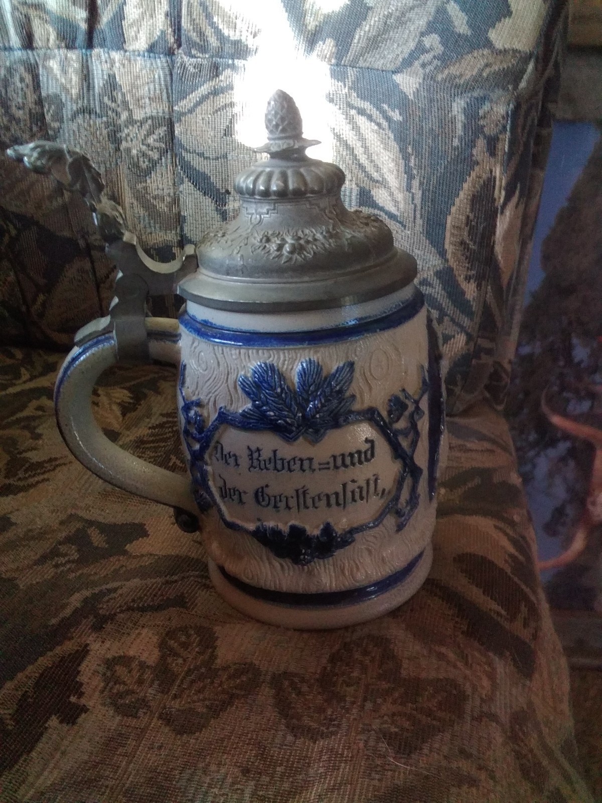 Antique Villeroy & Boch Lidded Mettlach Stein Molded Stoneware