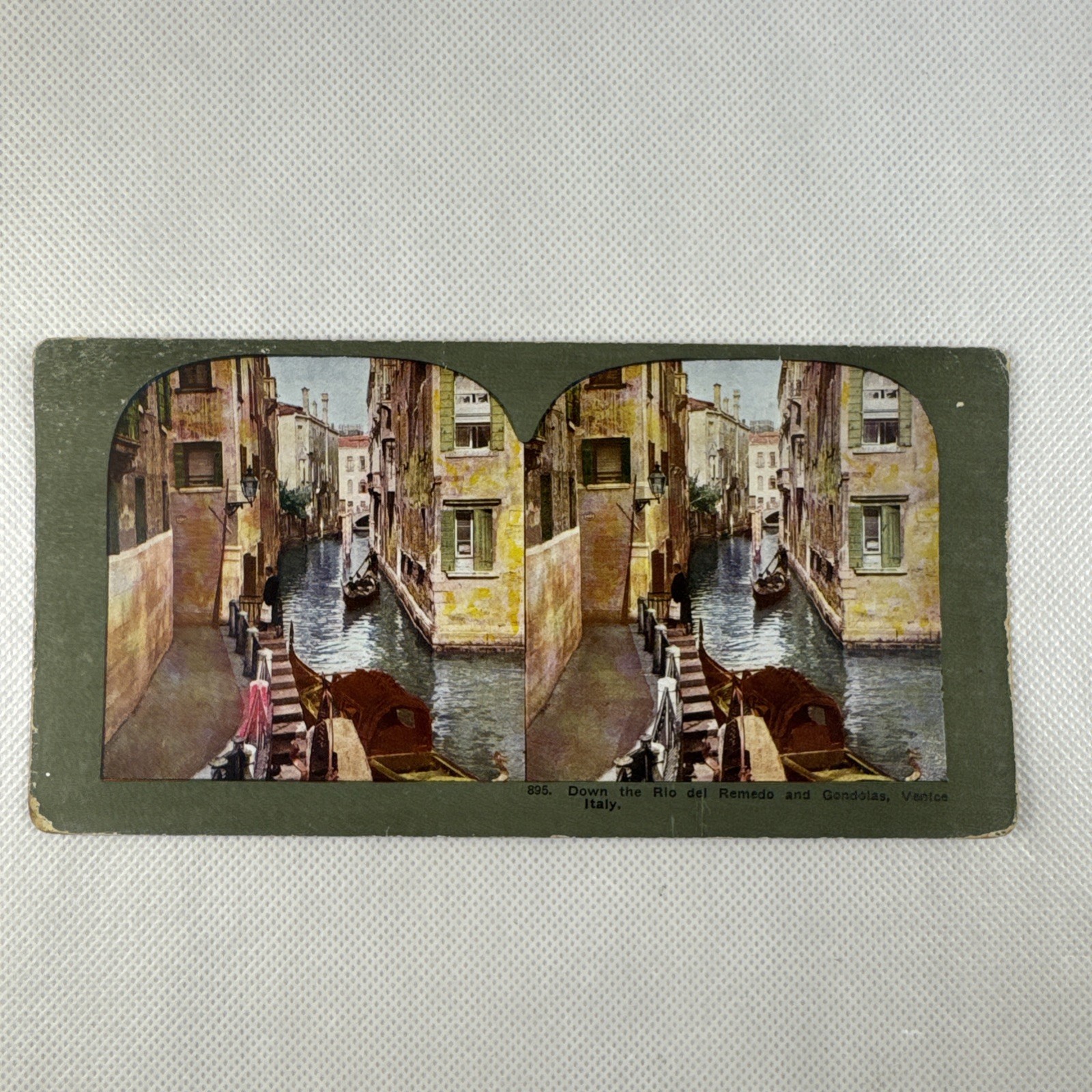 Antique Stereoscope Green Border Card Venice, Italy Rio Del Remeda