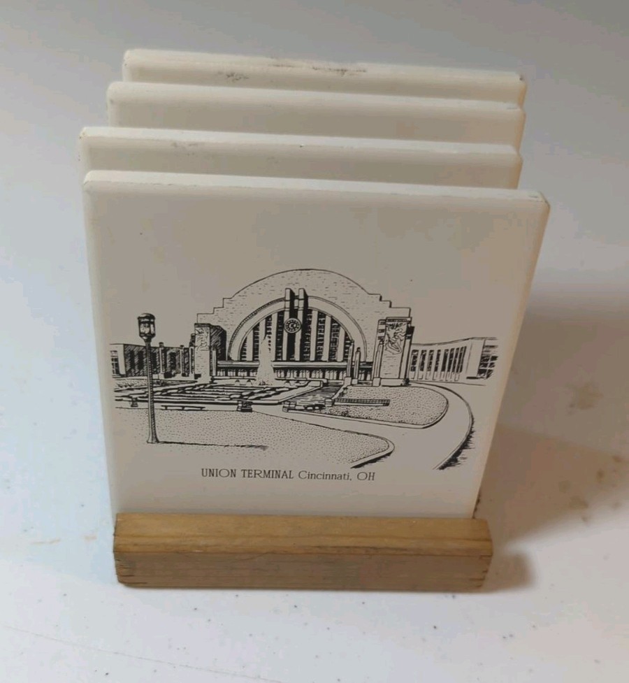 The Best of Cincinnati Landmark Coasters Set 4 w/ Wood Holder Ohio The Best of Cincinnati Landmark Coasters Set 4 w/ Wood Holder Ohio