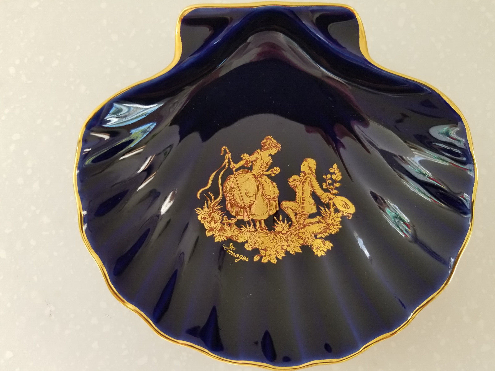 Limoges Castel France Porcelain Cobalt Blue Gold Rim Proposal Trinket Dish 5\