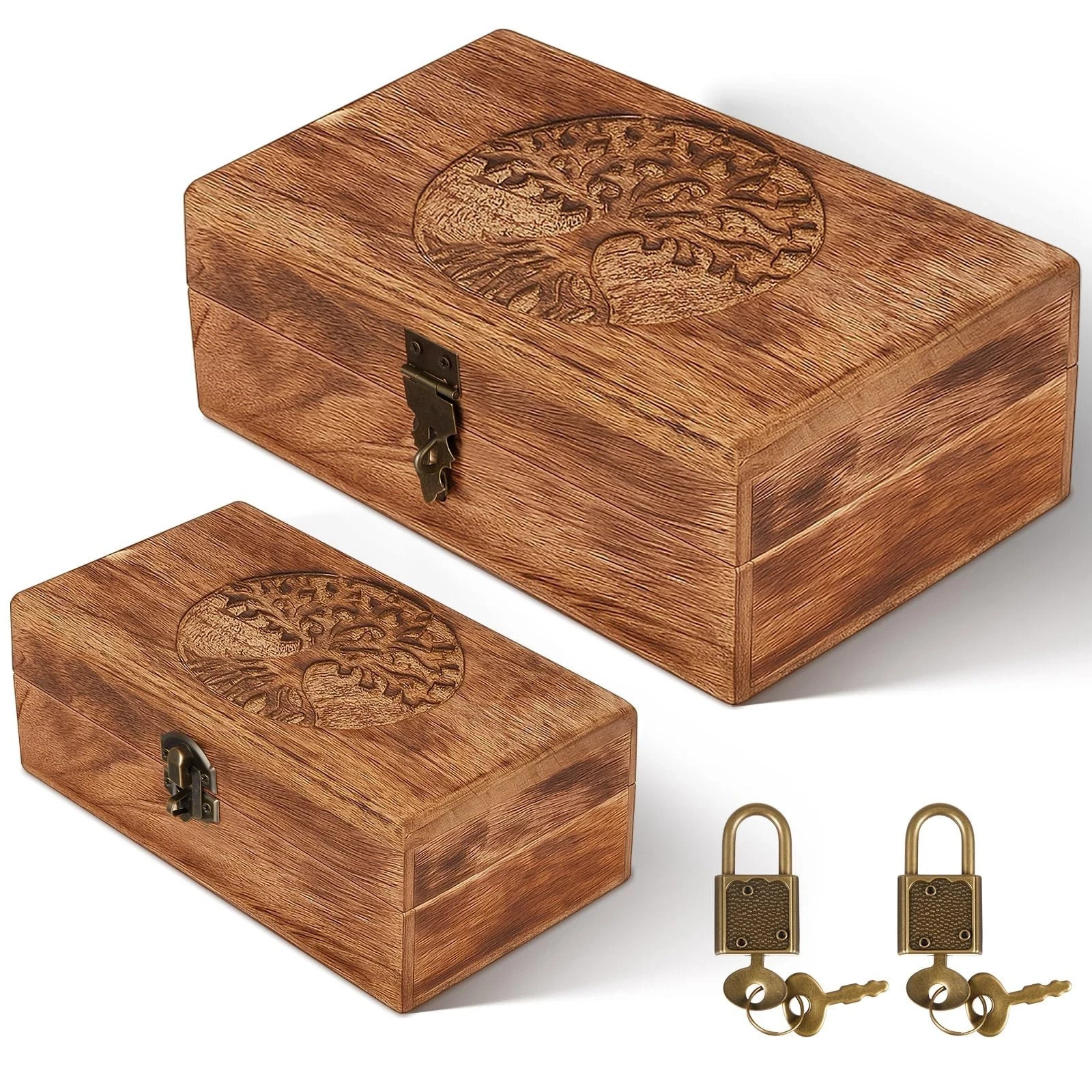 Vicenpal 2 Wooden Tree Keepsake Boxes with Lock, (8x5x3.2 inch & 7x3.7x2.8 in... Vicenpal 2 Wooden Tree Keepsake Boxes with Lock, (8x5x3.2 inch & 7x3.7x2.8 in...