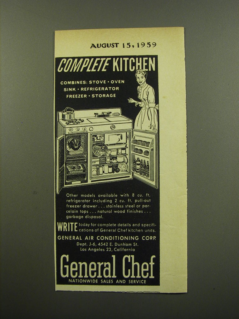1959 General Chef Kitchen Unit Advertisement - Complete Kitchen 1959 General Chef Kitchen Unit Advertisement - Complete Kitchen