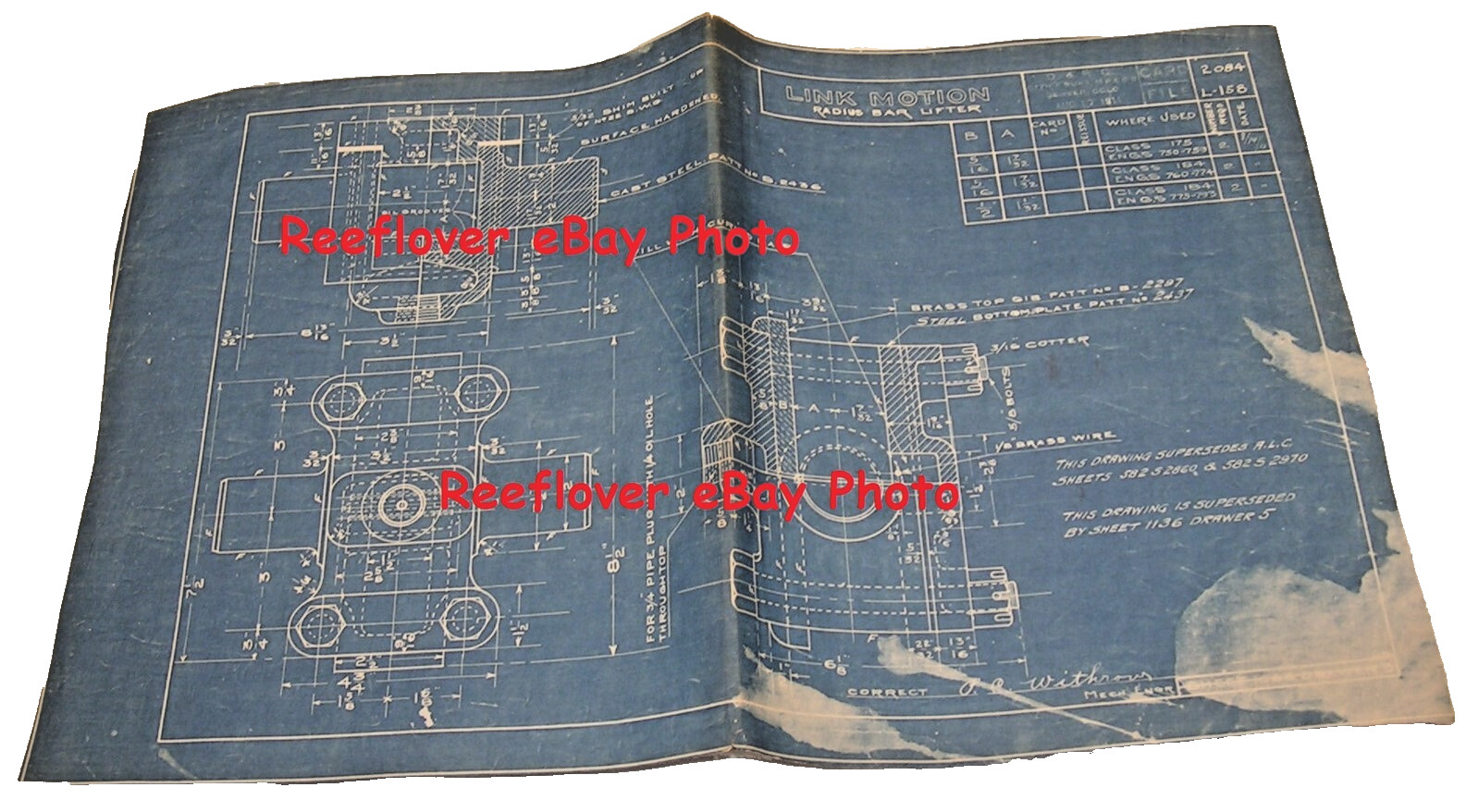 1911 Vtg D&RG Denver & Rio Grande Railroad Blueprint Link Motion Radius Bar 1911 Vtg D&RG Denver & Rio Grande Railroad Blueprint Link Motion Radius Bar