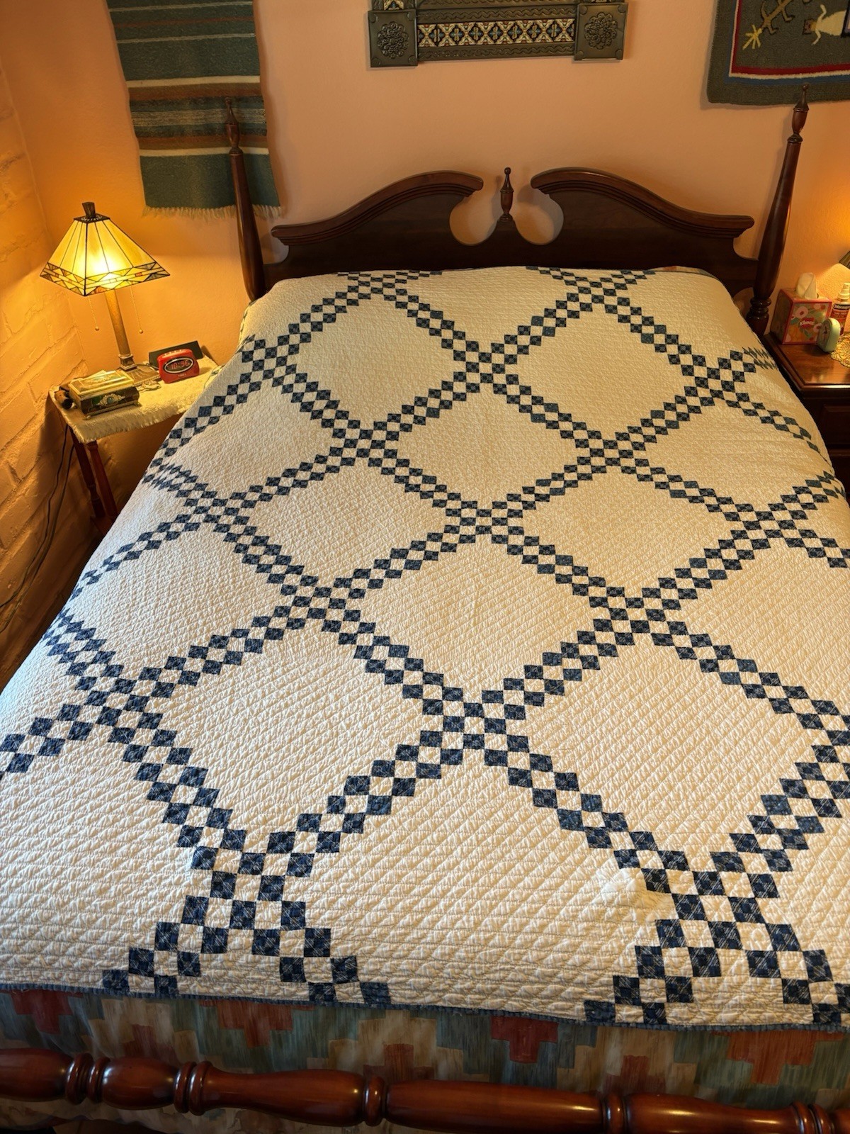 Quilt Exceptional Rare Double Irish Chain Pattern 8 Stitches/Inch Muslin Cotton Quilt Exceptional Rare Double Irish Chain Pattern 8 Stitches/Inch Muslin Cotton