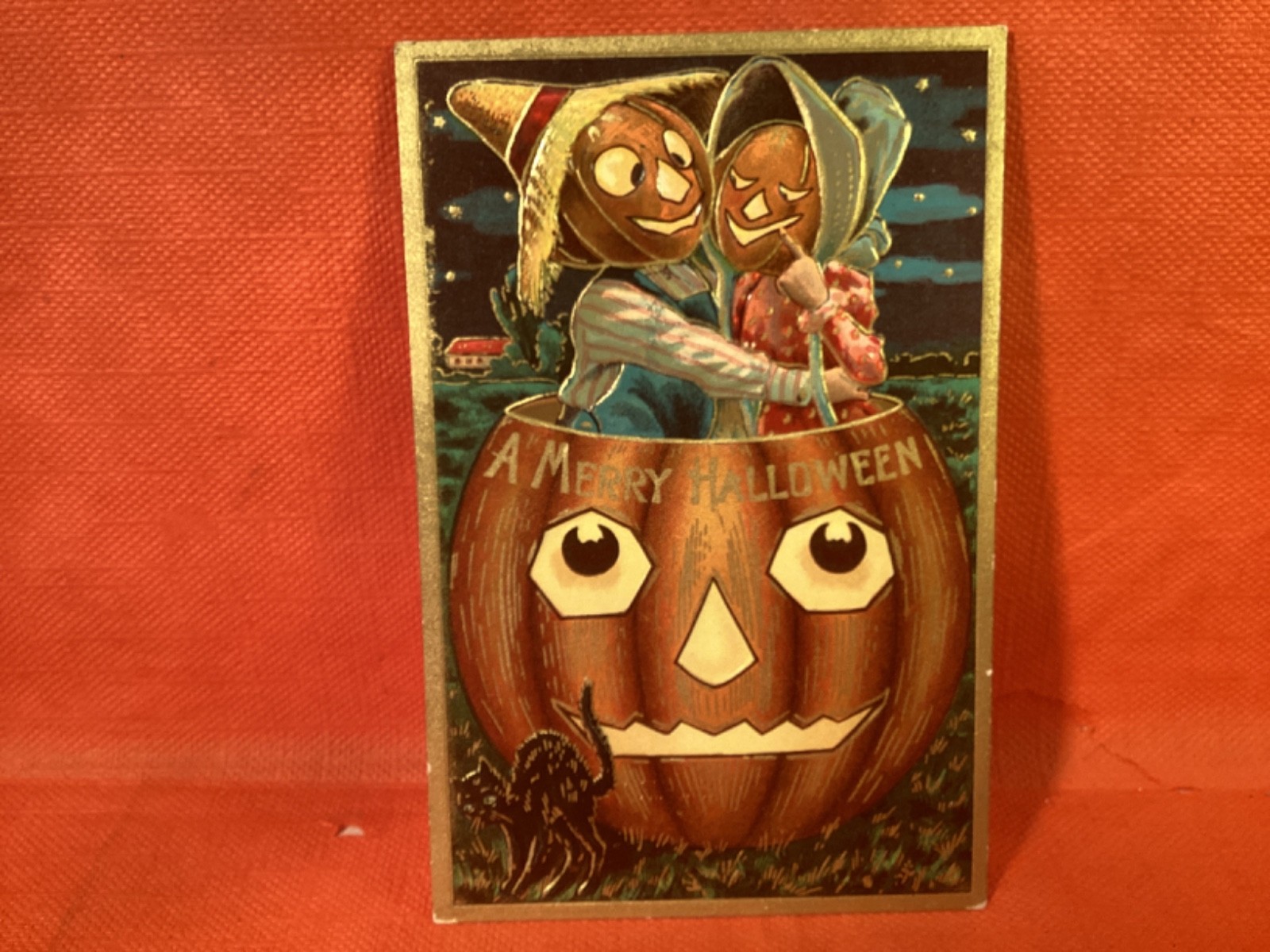 VINTAGE HALLOWEEN EARLY EMBOSSED POST CARD NOT POSTED JOL COUPLE IN HEAD OF JOL VINTAGE HALLOWEEN EARLY EMBOSSED POST CARD NOT POSTED JOL COUPLE IN HEAD OF JOL