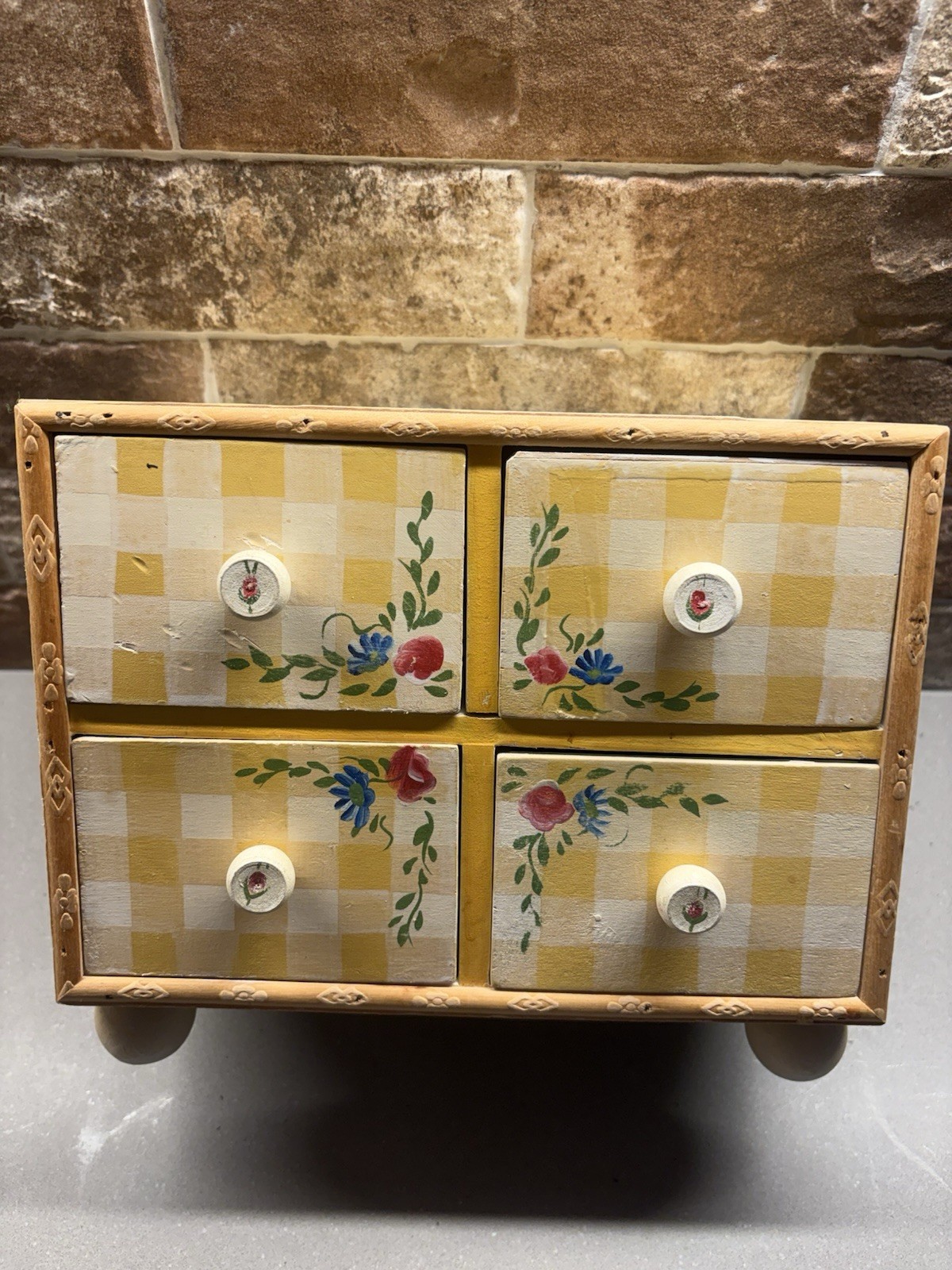 VTG Jane Keltner Hand Painted Drawers Wooden Mini Chest Orange Floral Spice Box VTG Jane Keltner Hand Painted Drawers Wooden Mini Chest Orange Floral Spice Box