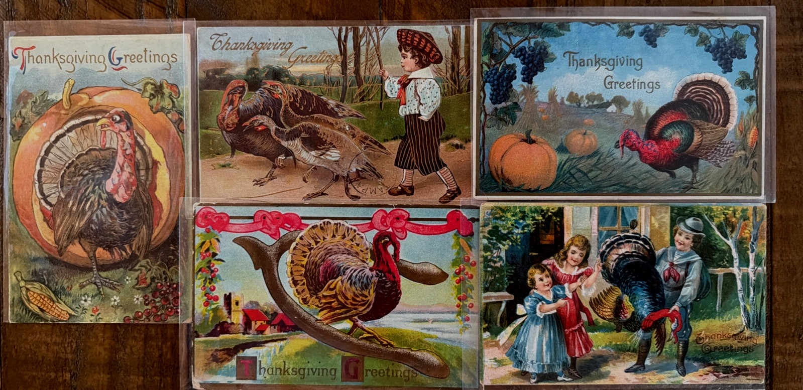 Lot of 5~Antique~Thanksgiving Postcards~with Turkeys~Pumpkin~Children~etc.~s646 Lot of 5~Antique~Thanksgiving Postcards~with Turkeys~Pumpkin~Children~etc.~s646