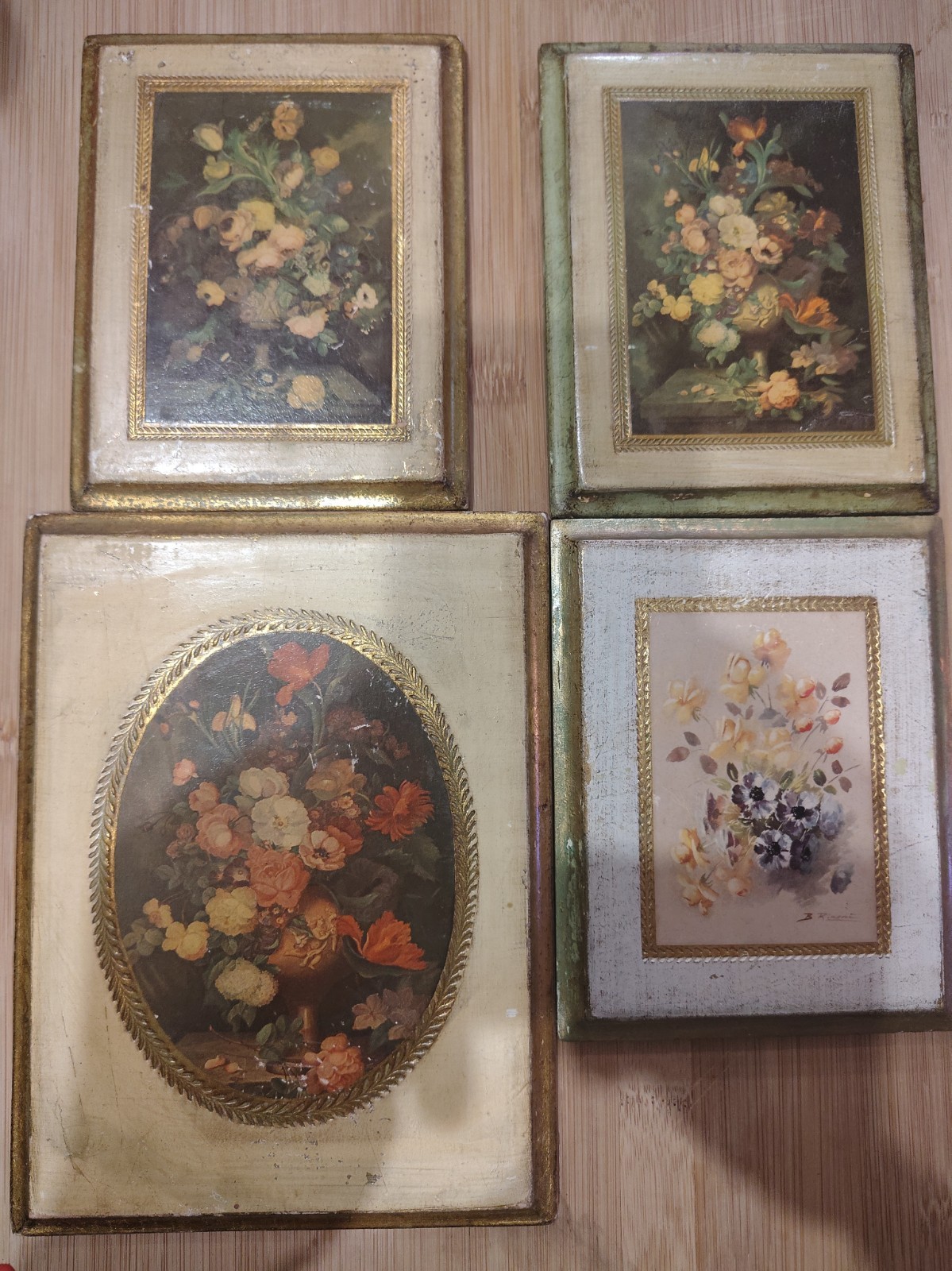 Lot of 4 Vintage Italian Gold Gilt Wood Florentine Wall Plaques Venice Italy MCM