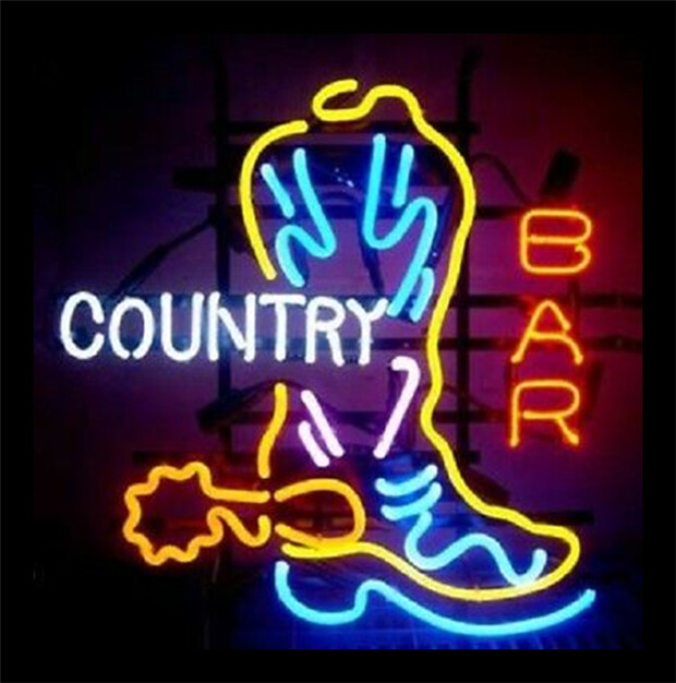 Country Bar Cowboy Boots Real Neon Sign Light Custom Wall Lamp Decor 24\