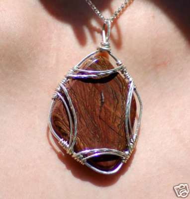 Biggs Picture Jasper Sterling Wire Wrap Necklace - NICE Biggs Picture Jasper Sterling Wire Wrap Necklace - NICE