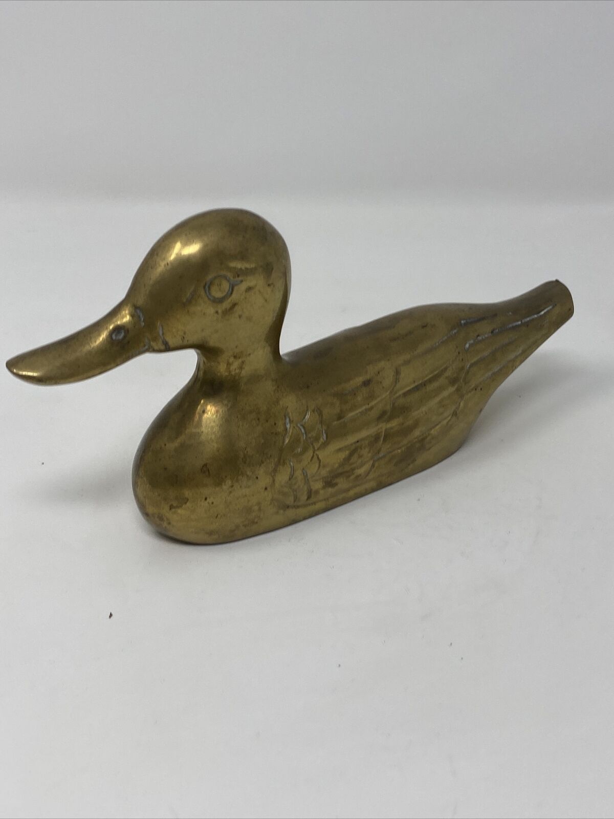 Vintage Mid Century Brass Duck Figurine 7” Long x 3.5” Tall