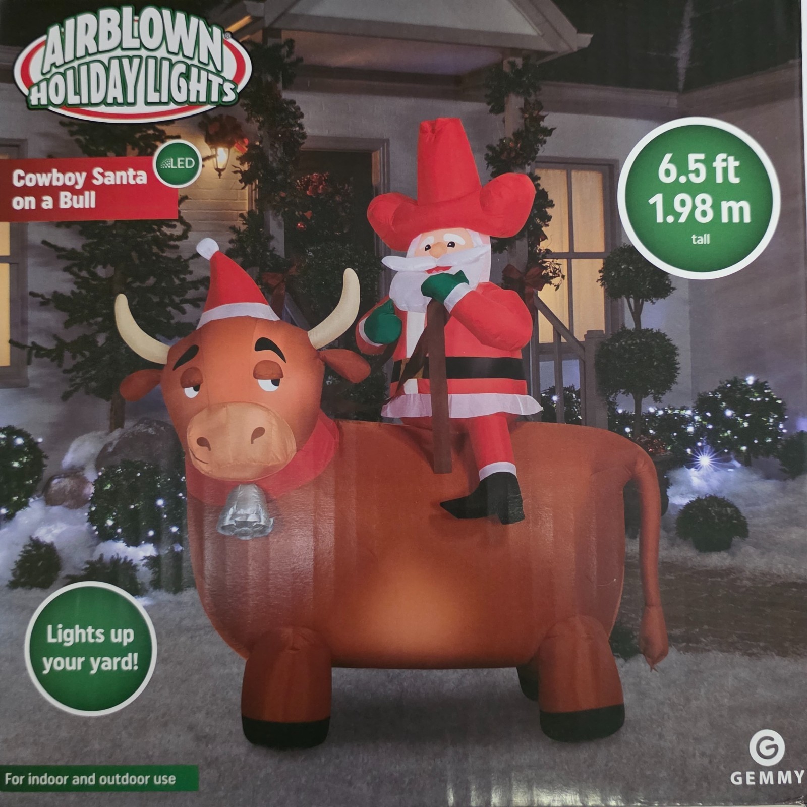 Gemmy Cowboy Santa on Bull Steer Airblown Inflatable LED Christmas Decor 6.5 FT