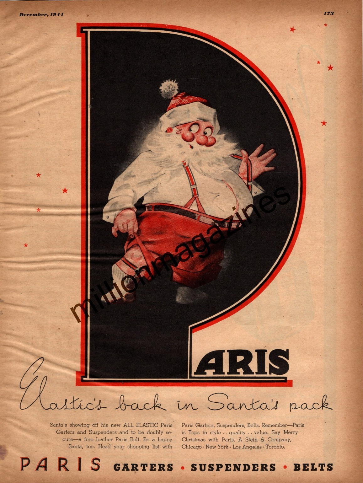 1944 Santa Claus wears Paris Garters - Very Rare 1944 Santa Claus wears Paris Garters - Very Rare