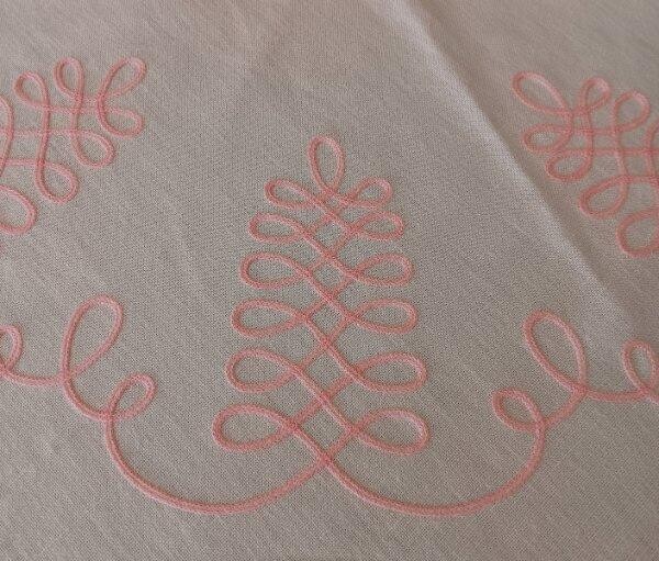 Vintage Pratesi Tablecloth Napkin Set Pink Swirl Embroidery Italy Designer Round