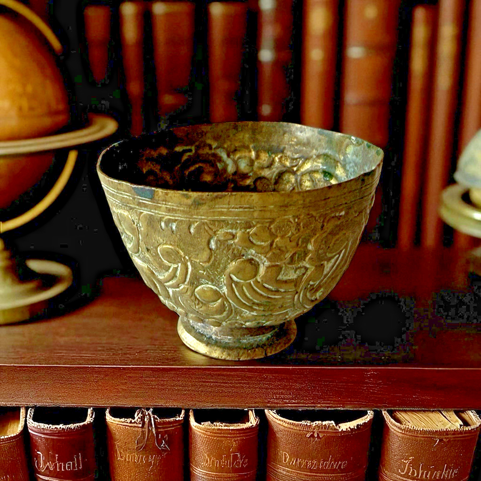Small Antique Chinese or Indian Embossed Brass Cup or Bowl, Estate Find Small Antique Chinese or Indian Embossed Brass Cup or Bowl, Estate Find
