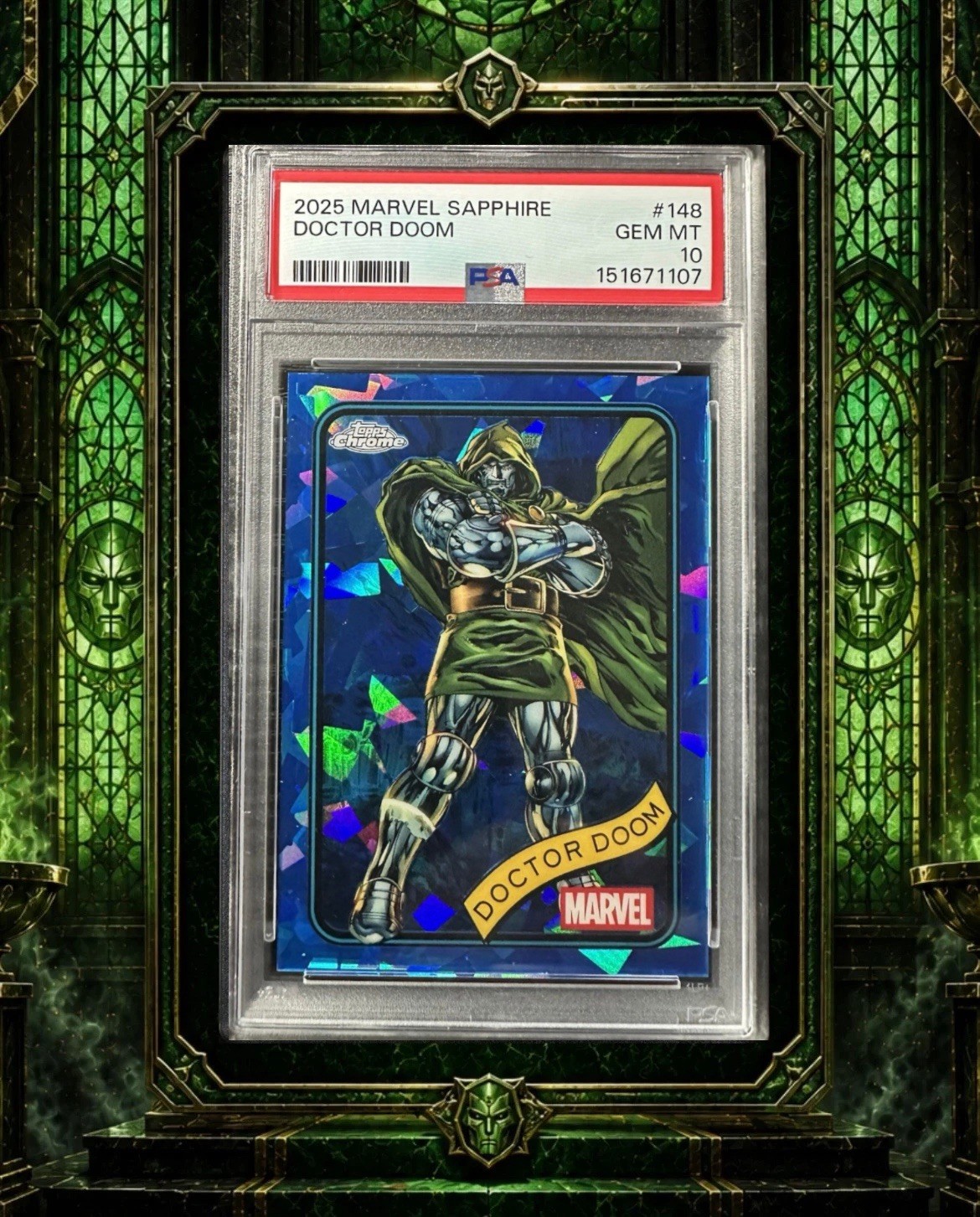 Topps 2025 Marvel Sapphire Doctor Doom #148 PSA 10 Gem Mint POP 15 Topps 2025 Marvel Sapphire Doctor Doom #148 PSA 10 Gem Mint POP 15