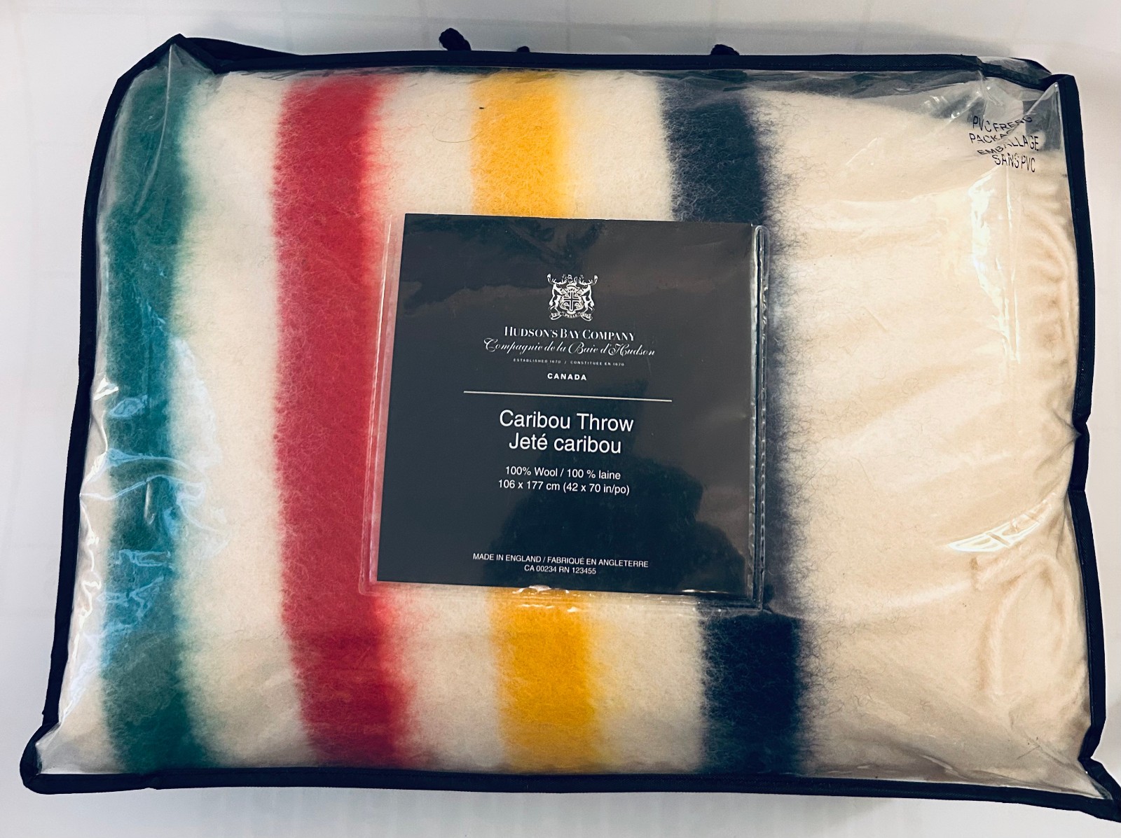 Vintage Hudson’s Bay HBC Caribou Throw Blanket 100% Wool 42x70 Made England NEW Vintage Hudson’s Bay HBC Caribou Throw Blanket 100% Wool 42x70 Made England NEW
