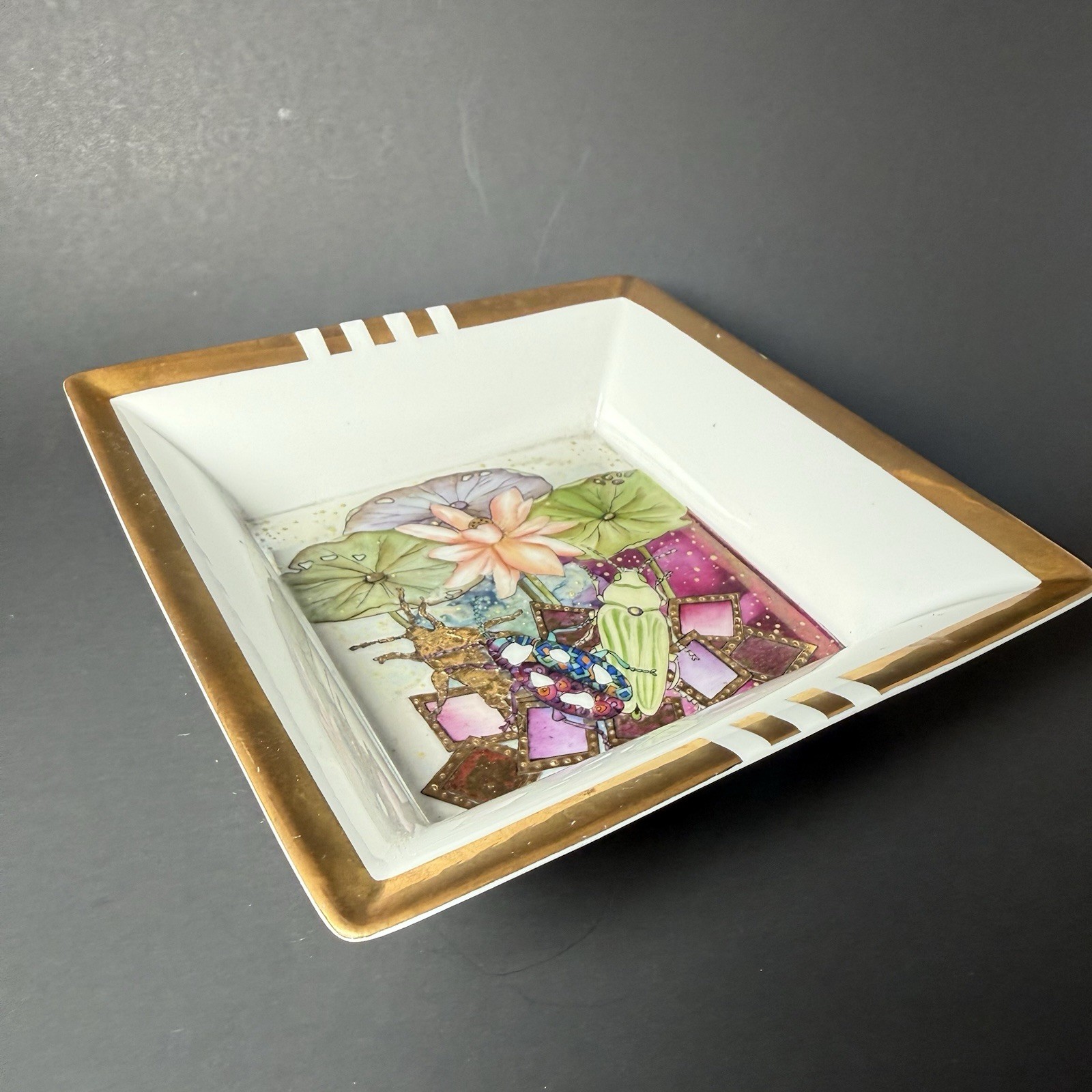 VTG A K Kaiser Hand Painted & Signed Catch All Lily Pad & Beetle Motif 7x7 VTG A K Kaiser Hand Painted & Signed Catch All Lily Pad & Beetle Motif 7x7
