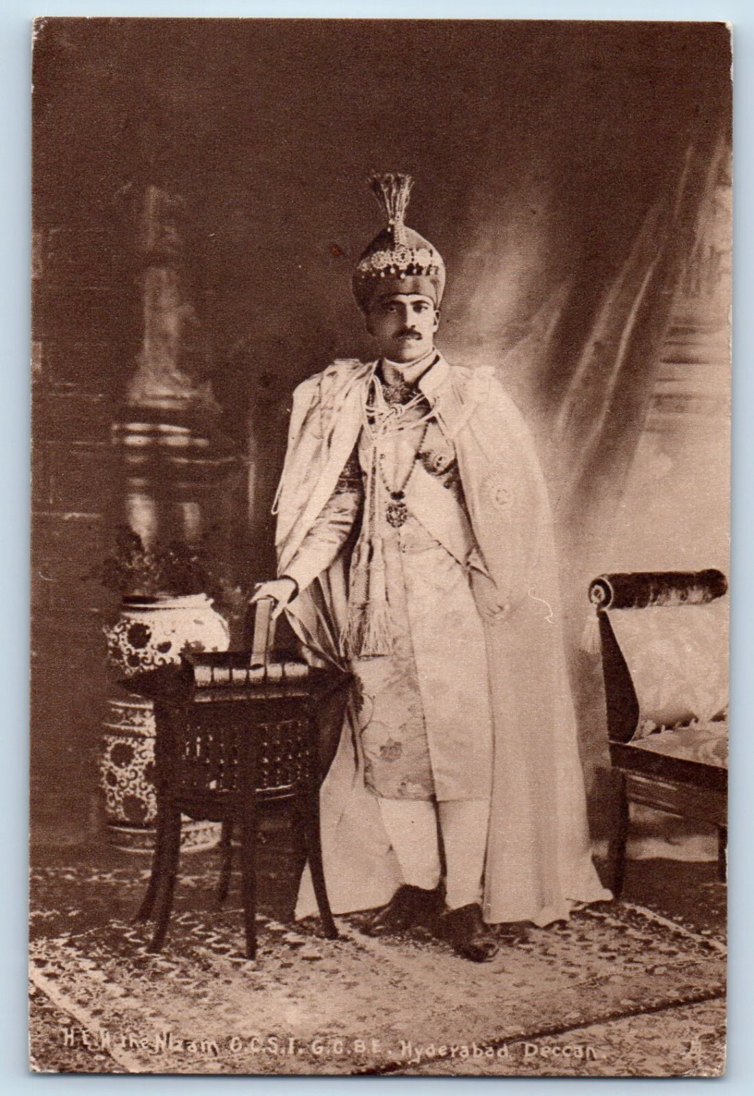 India Royalty Postcard Nizam Of Hyderabap Deccan Heliogravure Tuck c1910\'s India Royalty Postcard Nizam Of Hyderabap Deccan Heliogravure Tuck c1910\'s