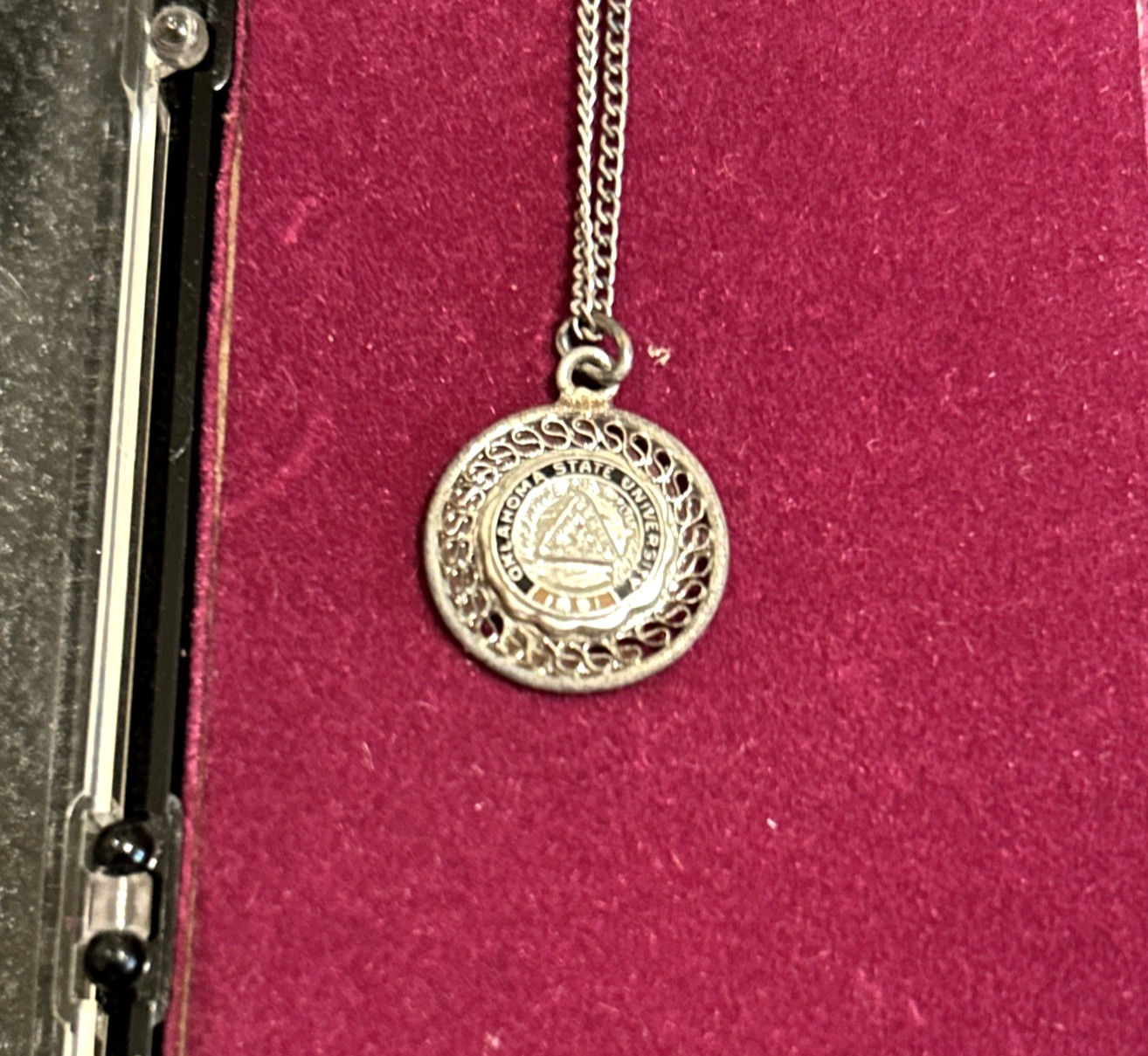 VINTAGE Oklahoma State University school seal necklace pendant, 1963 - OSU
