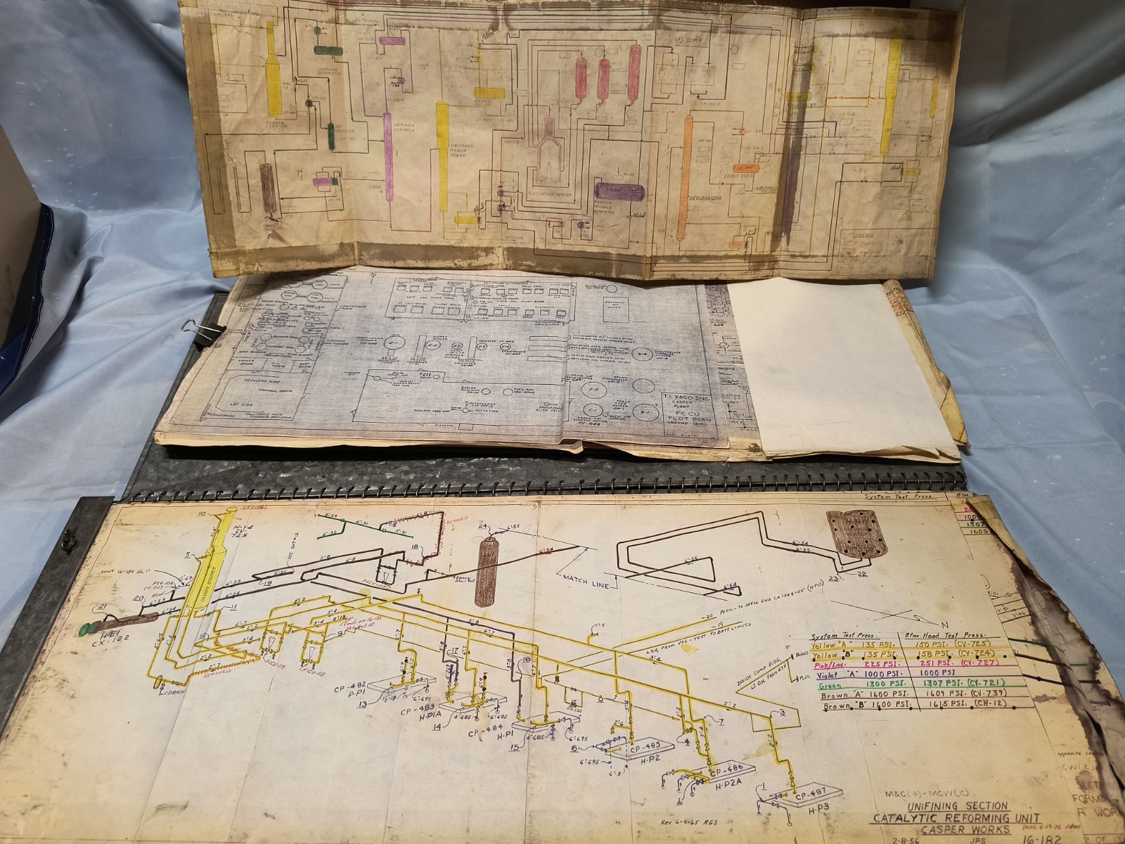 Vintage 1950s-1970s TEXACO REFINERY Blueprints Portfolios - Casper Works FCCU...
