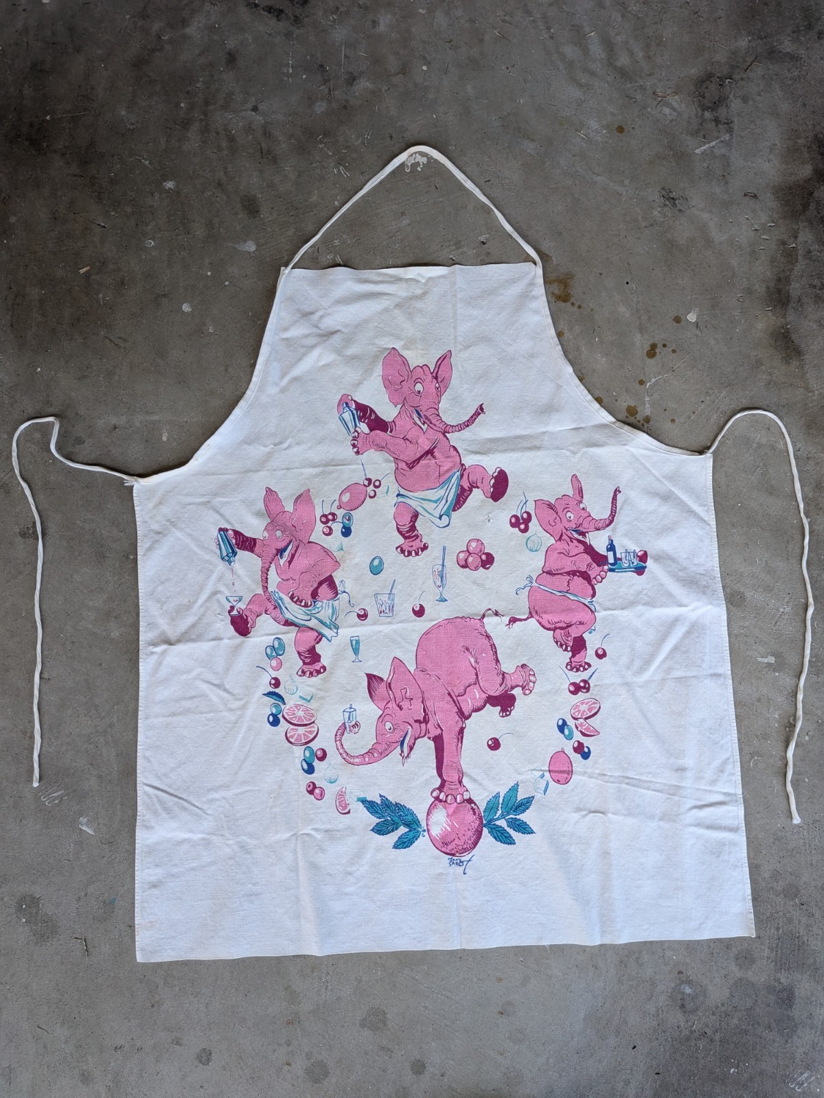 Vintage 1930s Tony Sarg Sweet Adeline Pink Elephant Cocktail Bar Apron Novelty