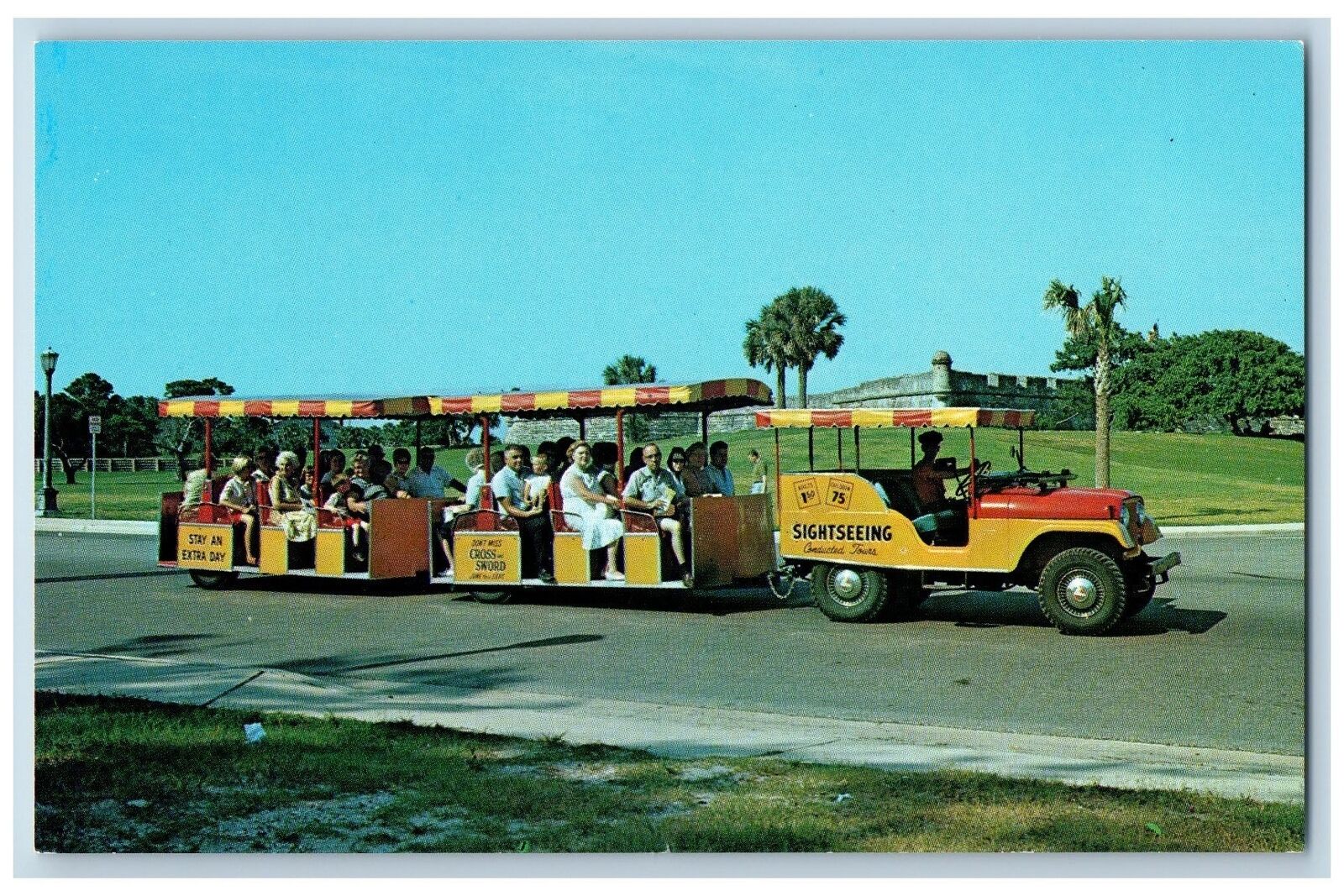 St. Augustine Florida FL Postcard Sightseeing Trains c1960's National Monument
