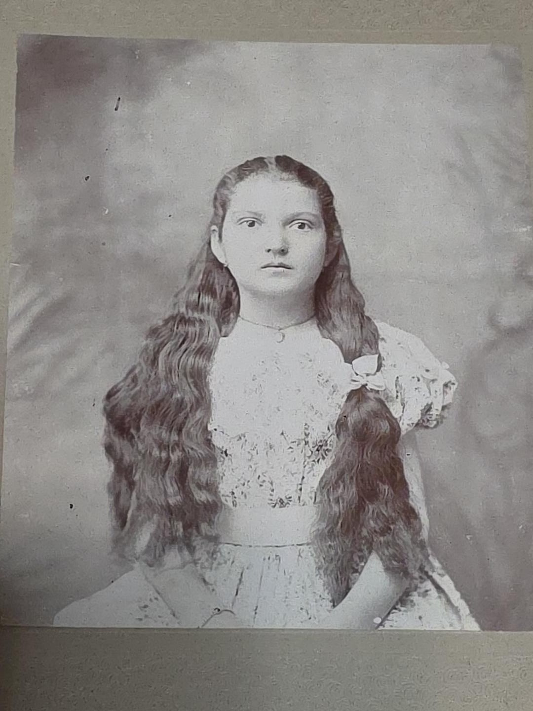 Antique Photo Girl Extremely Long Wavy Hair Lace Dress Crescent Pendant 7x5 Antique Photo Girl Extremely Long Wavy Hair Lace Dress Crescent Pendant 7x5