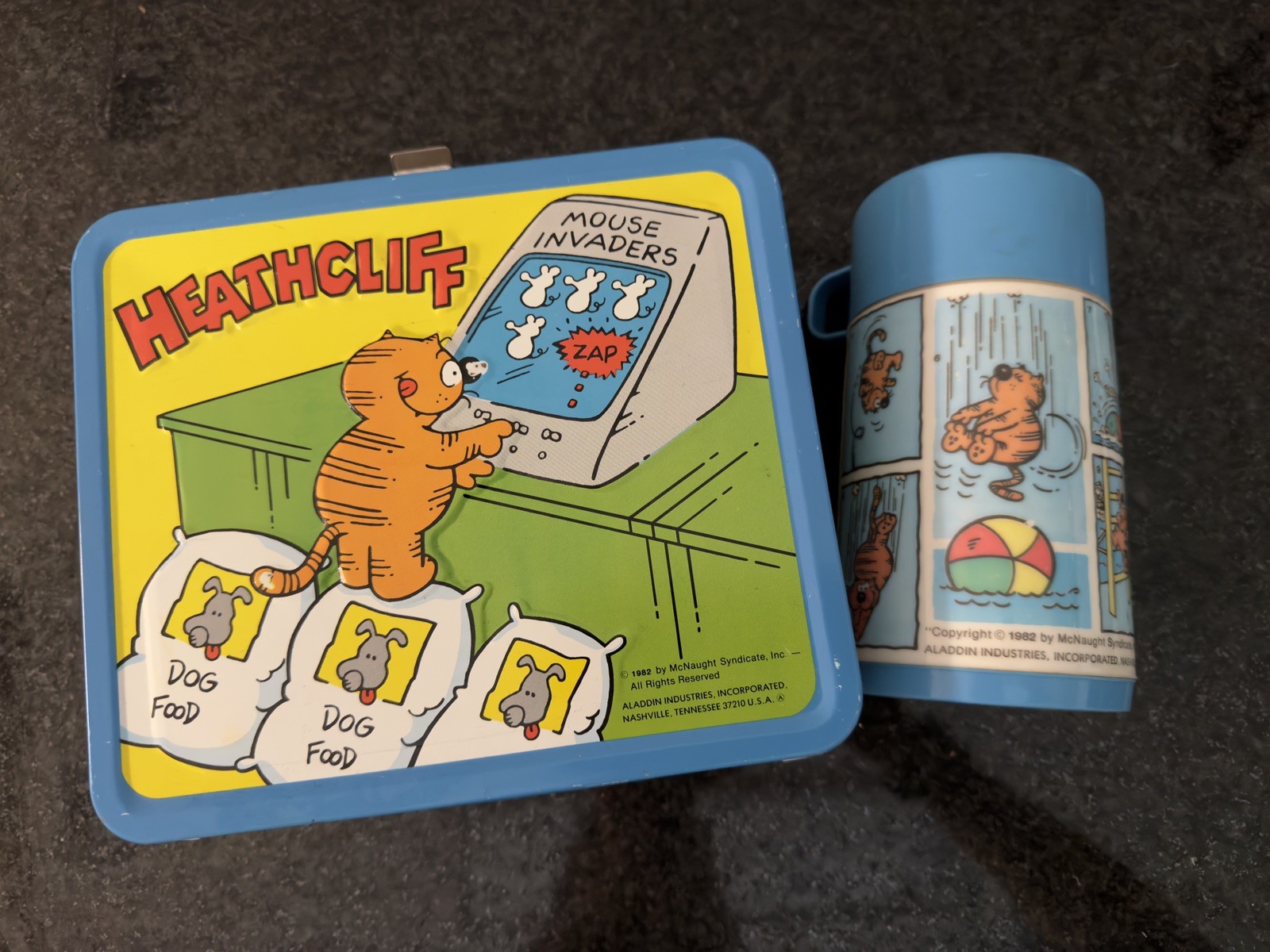 Heathcliff Aladdin Vintage 1982 Metal Lunchbox with Thermos NM No Fading Heathcliff Aladdin Vintage 1982 Metal Lunchbox with Thermos NM No Fading