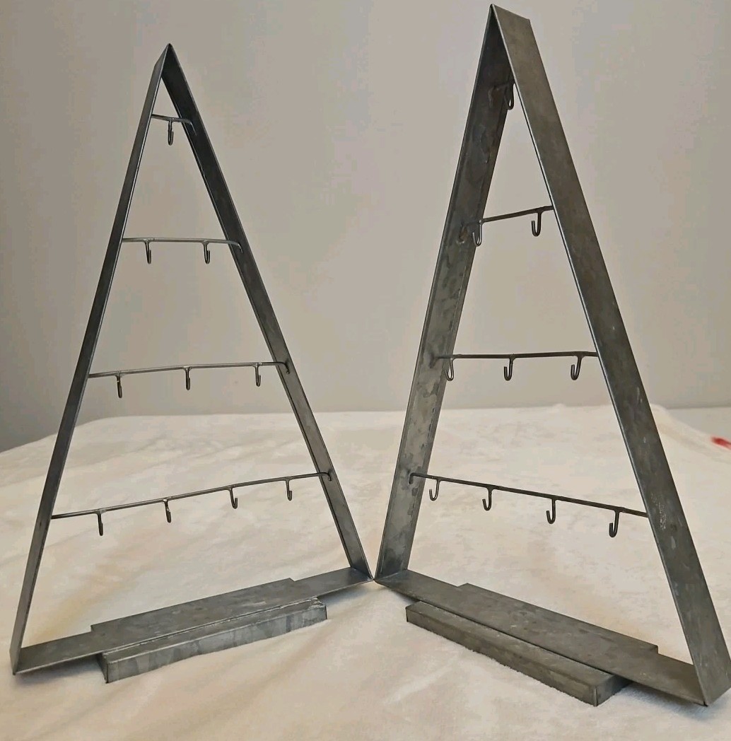 Pair of 2 Pottery Barn Medium Galvanized Iron Christmas Ornament Trees 15\