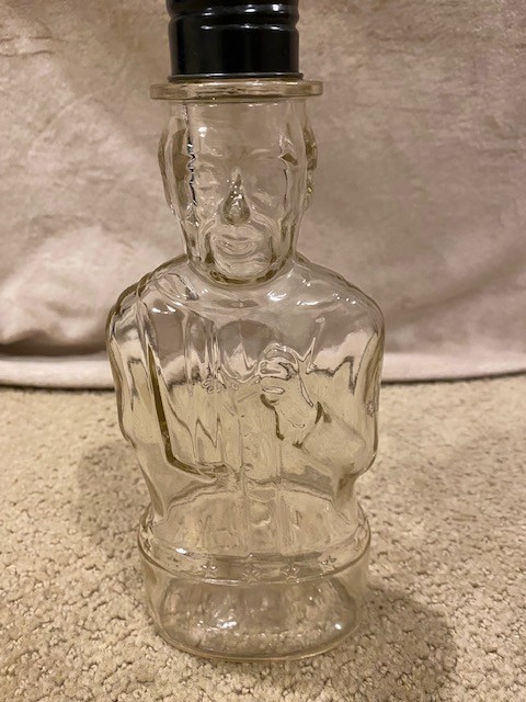 Vintage Abraham Lincoln Glass Coin Bank Bottle - Lincoln Foods Lawrence Mass
