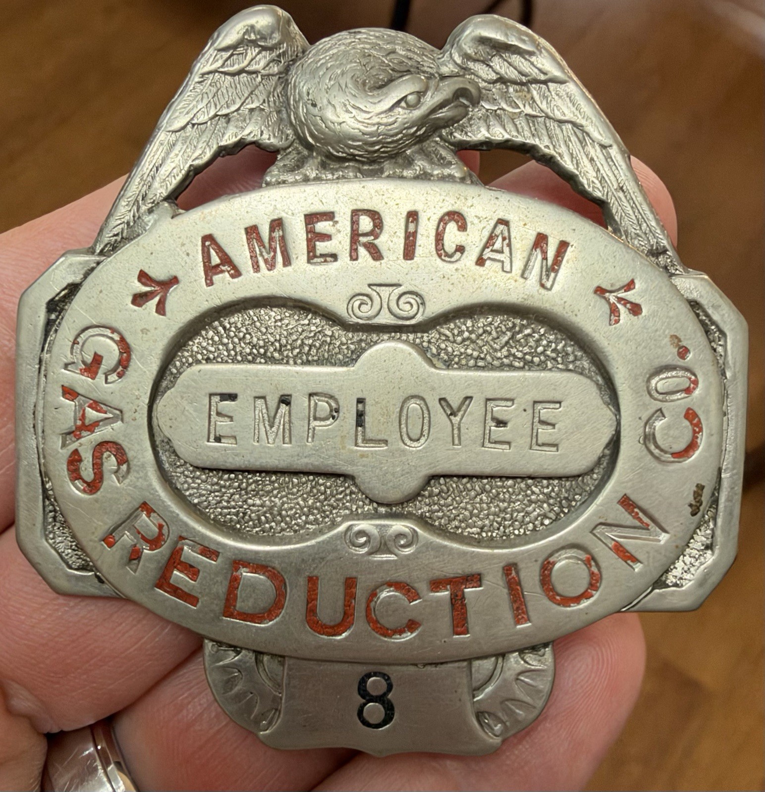 Vintage Early American Gas Reduction Company Metal Employee Badge 2.6 Vintage Early American Gas Reduction Company Metal Employee Badge 2.6