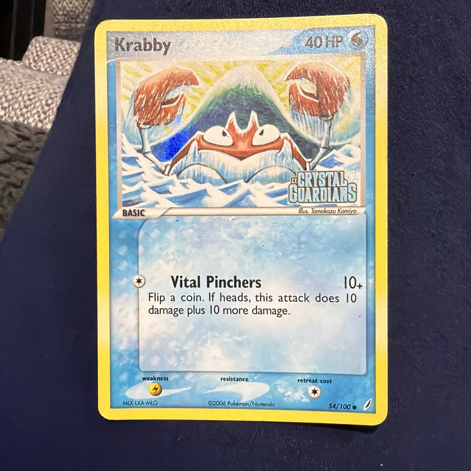 Krabby | 54/100 | Crease | Crystal Guardians Stamped | Reverse Holo | Pokémon 