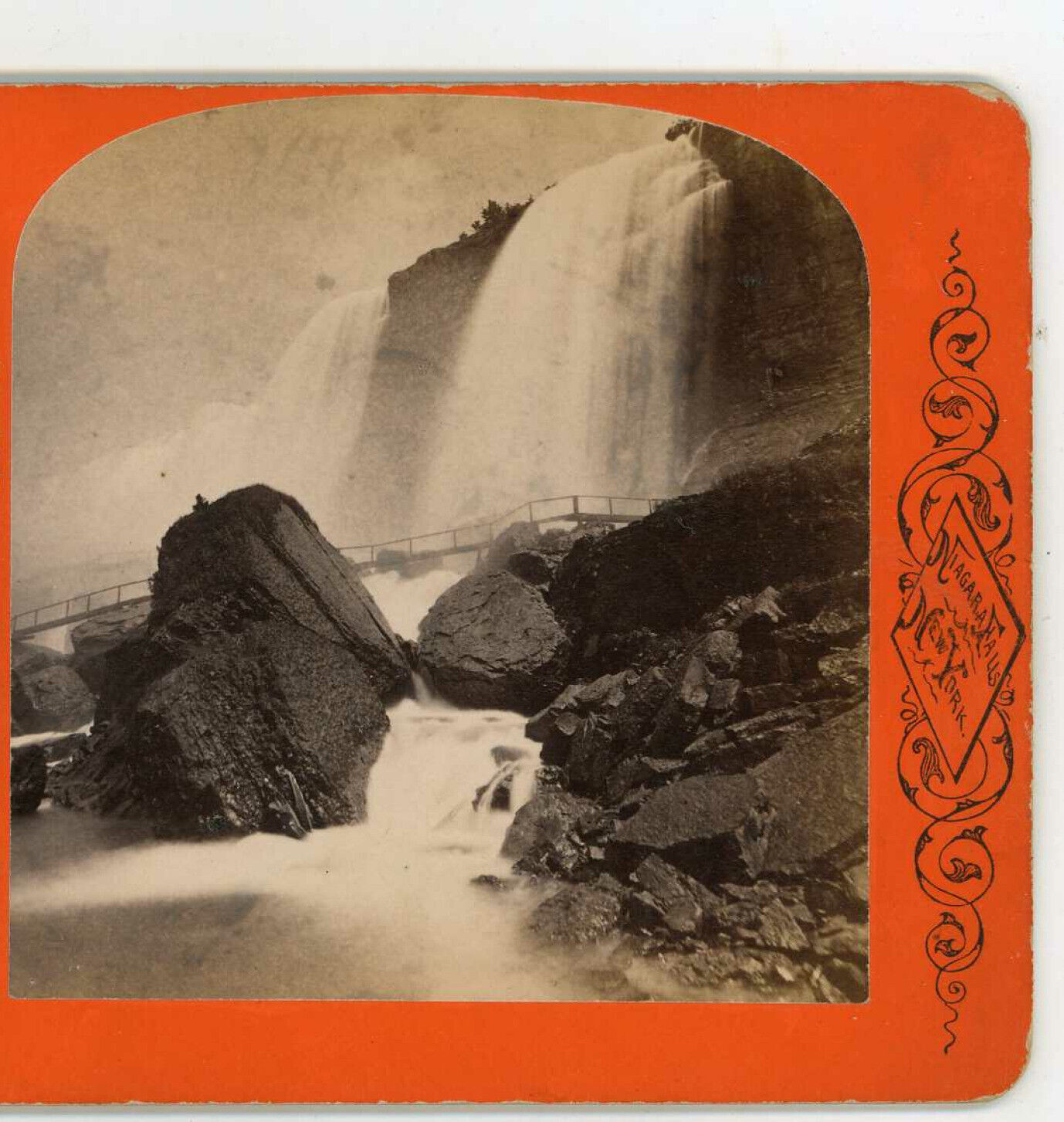Rock of Ages & Whirlwind Bridge Cave of Wins Niagara Falls NY Curtis Stereoview 