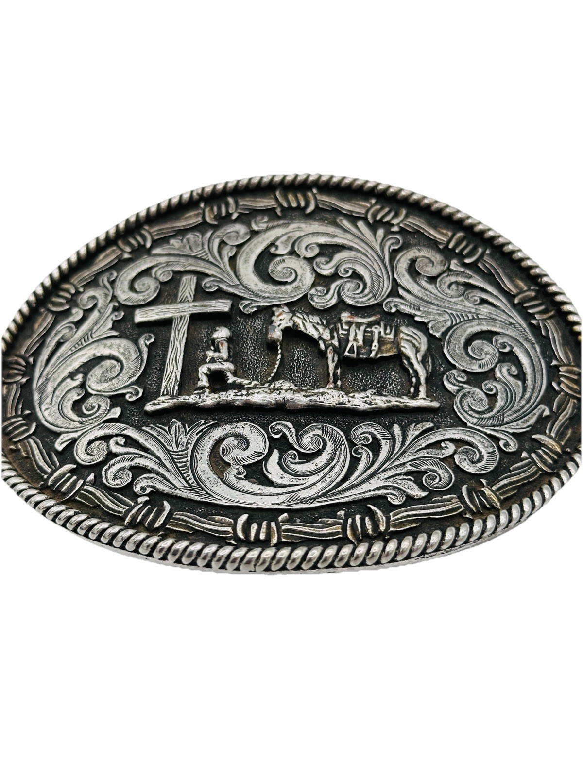 Montana Silversmiths Belt Buckle Kneeling Cowboy Prayer Cross Horse Western USA
