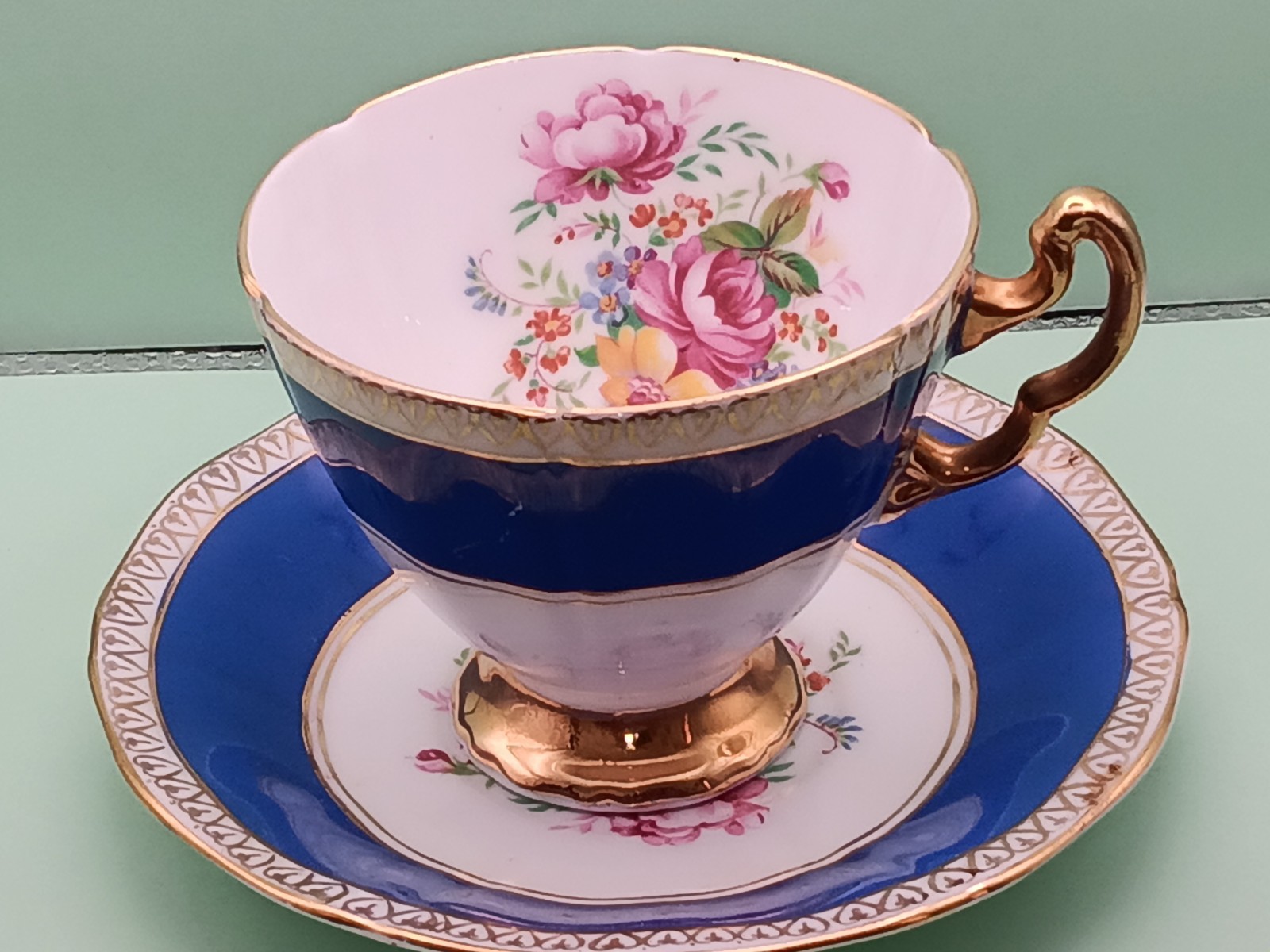 Vintage Adderley England Blue Floral Cup & Saucer; Teacup Vintage Adderley England Blue Floral Cup & Saucer; Teacup