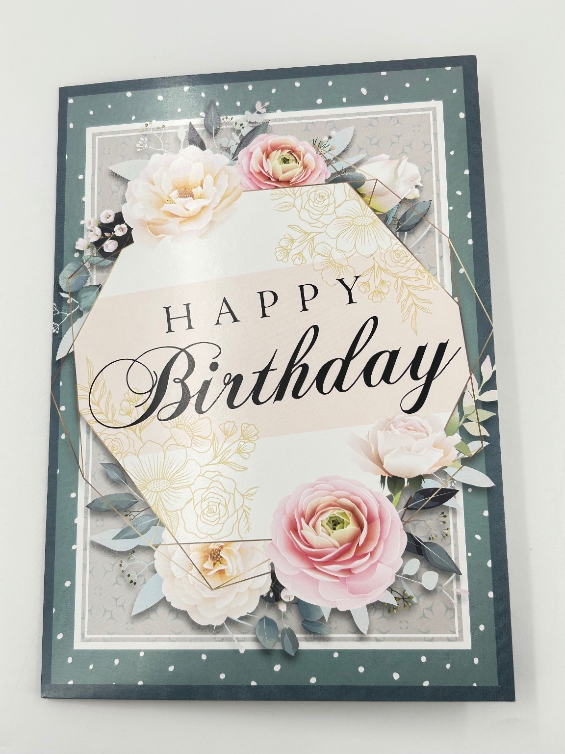 Elegant Floral Happy Birthday Greeting Card Gold Foil Geometric Accent Elegant Floral Happy Birthday Greeting Card Gold Foil Geometric Accent
