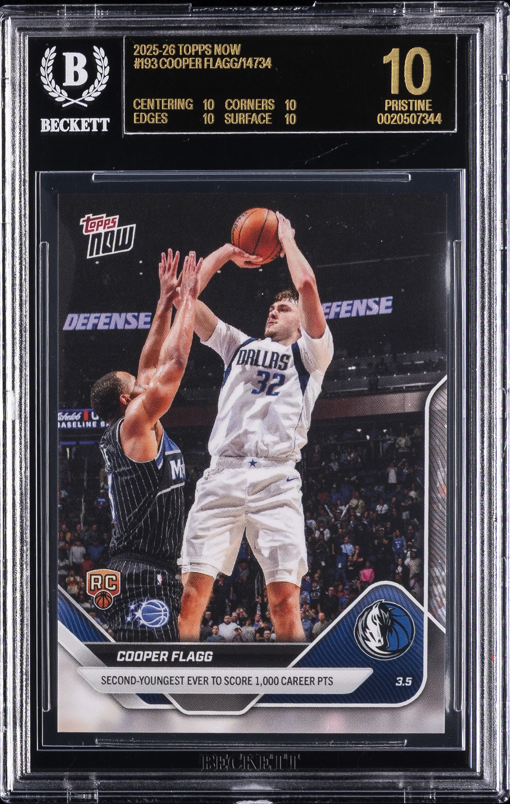 2025-26 TOPPS NOW #193 COOPER FLAGG BGS 10 BLACK LABEL