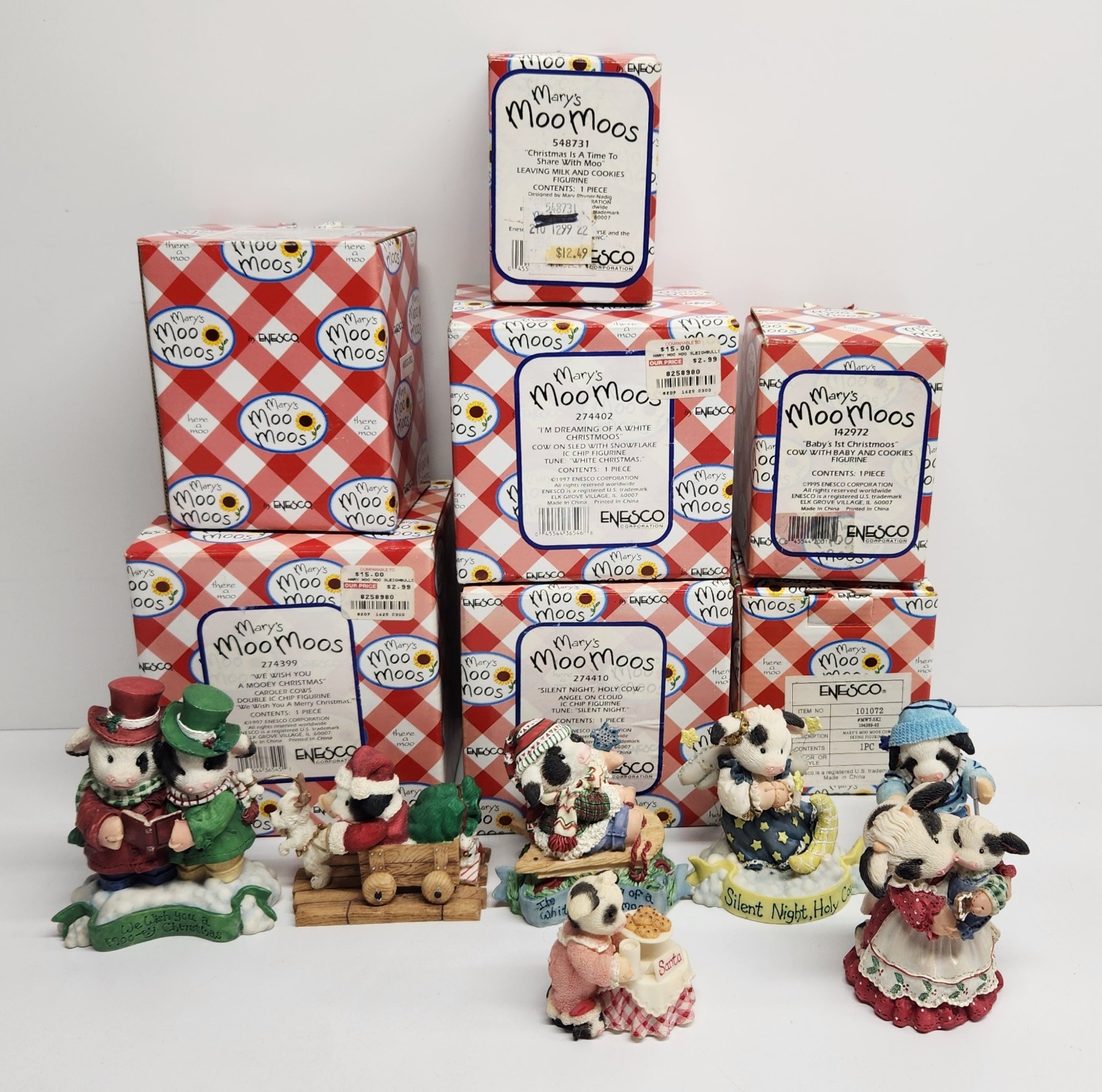 Mary\'s Moo Moos Figures Christmas Winter Vintage Lot Of 7, READ Mary\'s Moo Moos Figures Christmas Winter Vintage Lot Of 7, READ