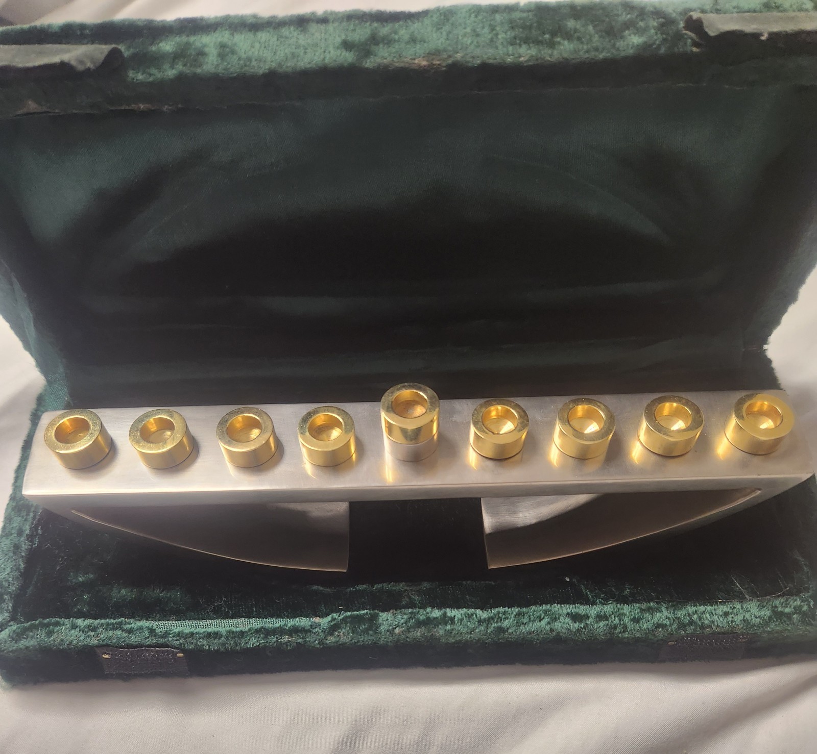Rare Modernist Silverplated Hannukah Menorah Lamp by Steve Klein Rare Modernist Silverplated Hannukah Menorah Lamp by Steve Klein