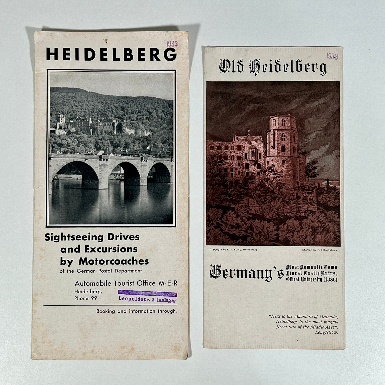 Antique 1933 Old Heidelberg Germany Tourism Brochure Set Castle Ruins Etching Antique 1933 Old Heidelberg Germany Tourism Brochure Set Castle Ruins Etching