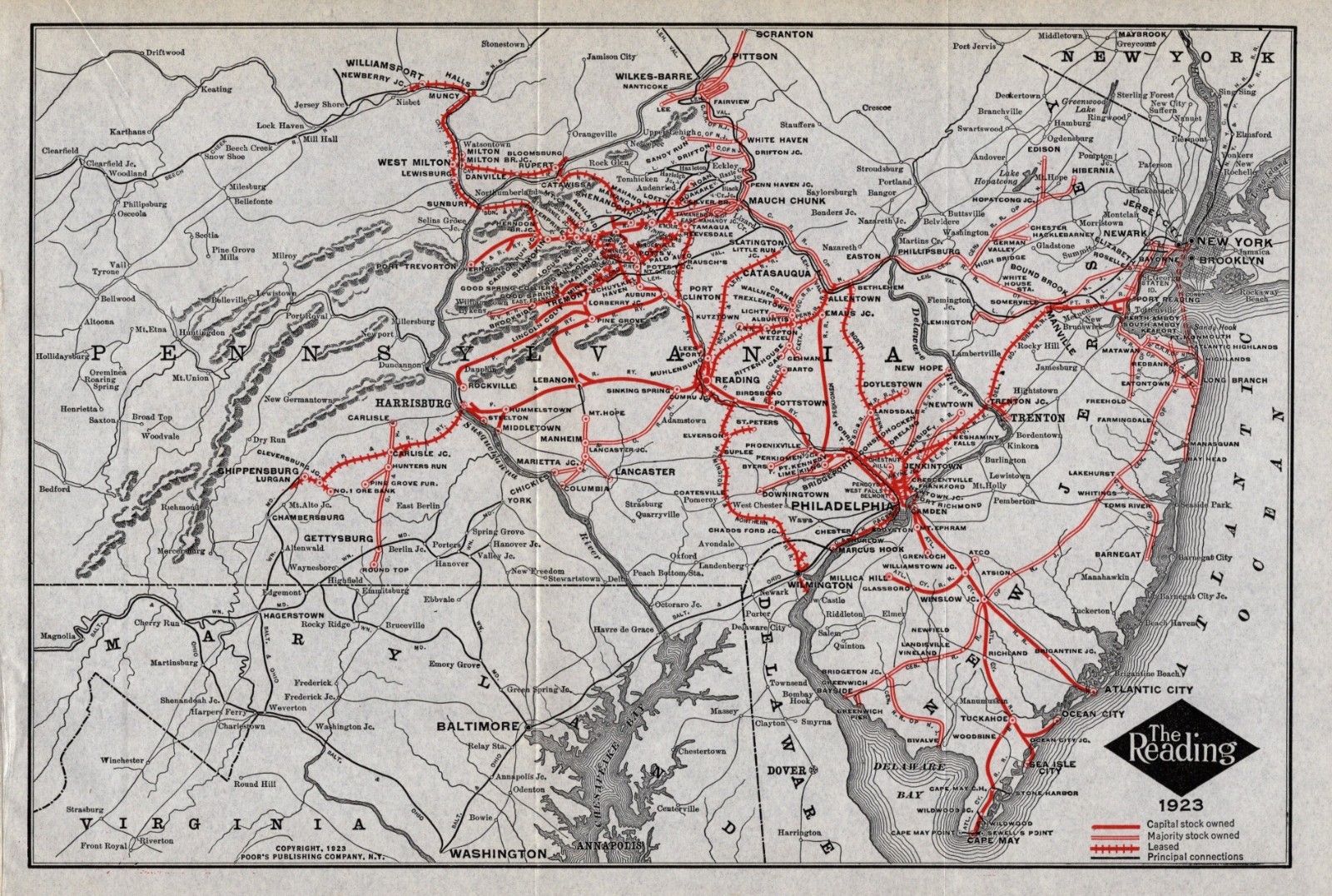 1923 Antique Reading Railway Map Vintage Reading Lines Railroad Map 3252 1923 Antique Reading Railway Map Vintage Reading Lines Railroad Map 3252