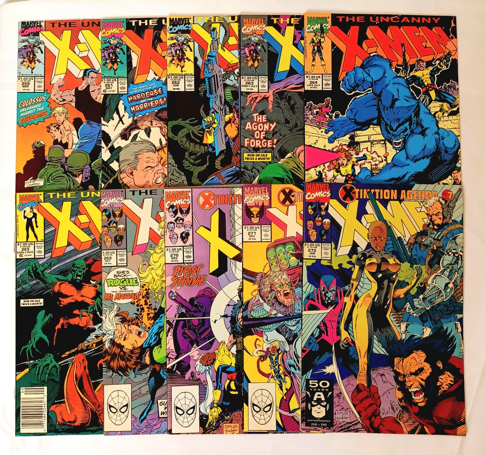 Uncanny X-Men 10 Comic Lot 259 261 262 263 264 265 269 270 271 272 Marvel