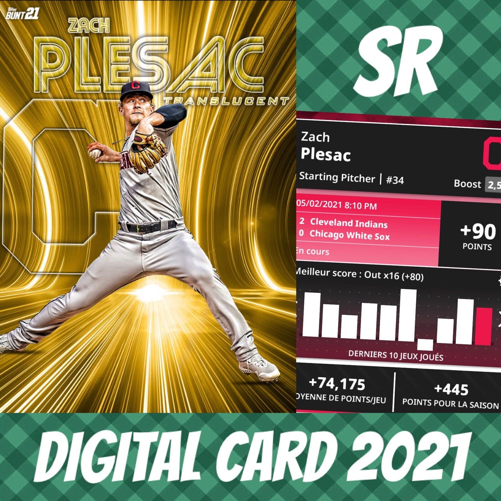 2021 Topps Colorful 21 Zach Plesac Translucent Gold Base Digital Card