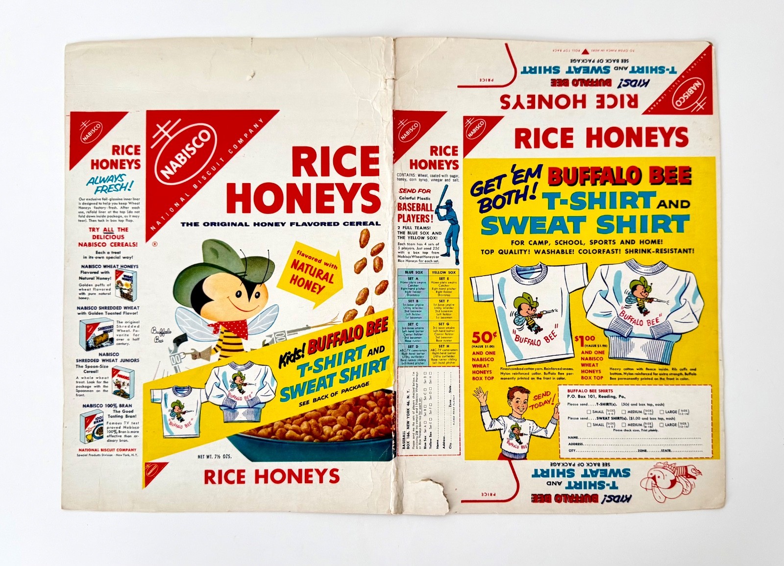 Vintage 1950s Nabisco Rice Honeys Cereal Box Printers Proof T-Shirt/Baseball Toy Vintage 1950s Nabisco Rice Honeys Cereal Box Printers Proof T-Shirt/Baseball Toy