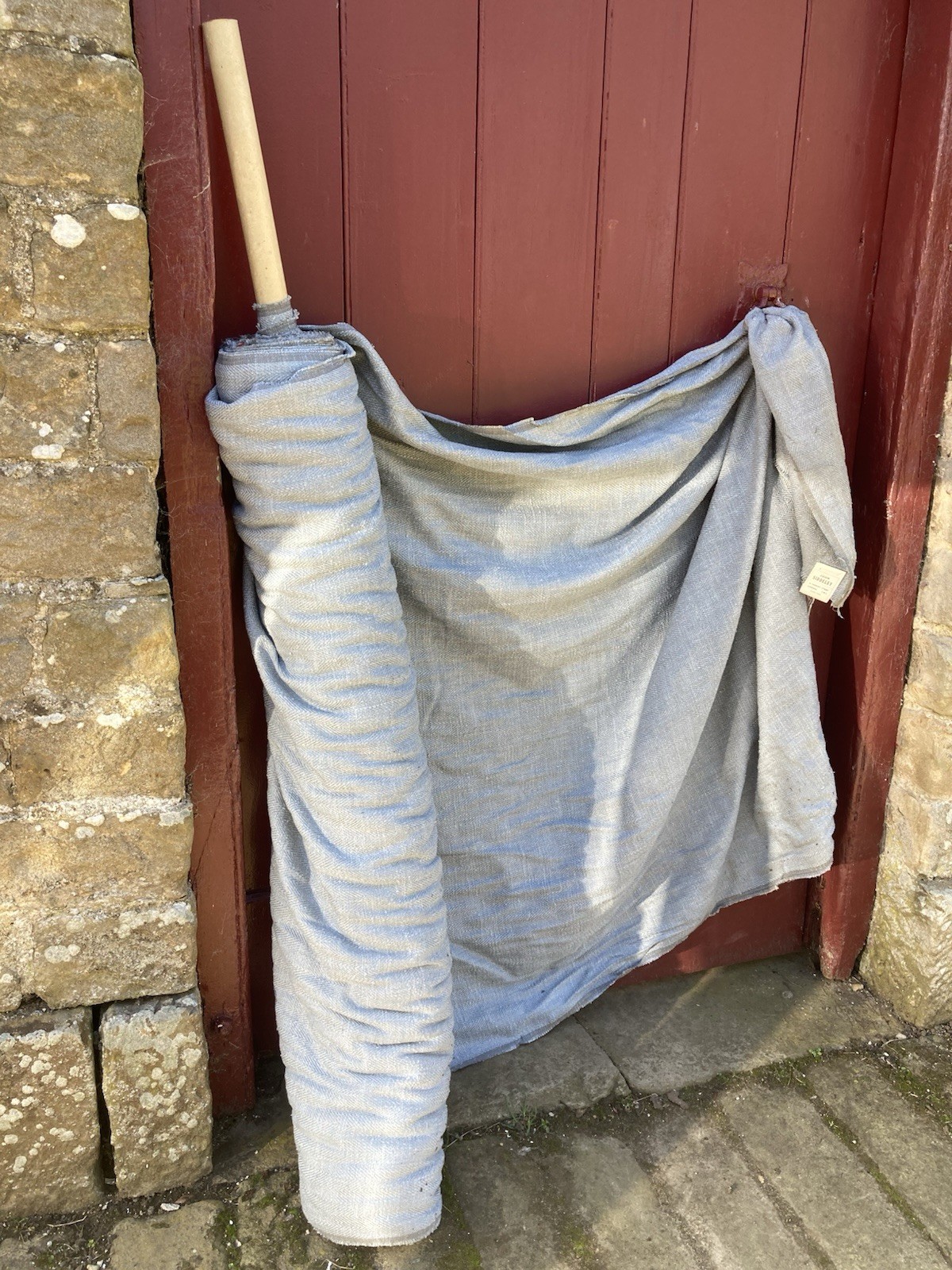 Beautiful Vintage Herringbone Fabric 1960s. Cotton/Wool Blend Grey Blue. On Roll Beautiful Vintage Herringbone Fabric 1960s. Cotton/Wool Blend Grey Blue. On Roll