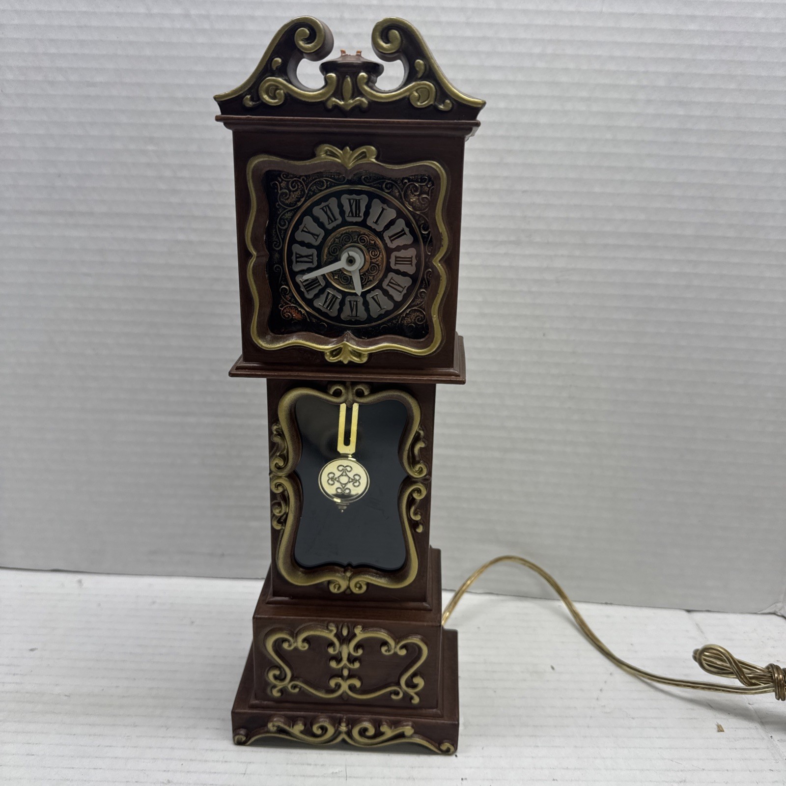 VTG 1960s Spartus Mini Grandfather Clock Plastic Faux Wood Finish Made In USA