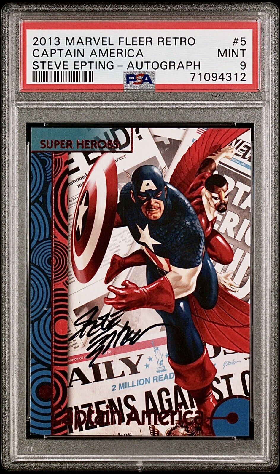 2013 Marvel Fleer Retro Autograph Steve Epting #5 Captain America PSA 9 🔥RARE🔥